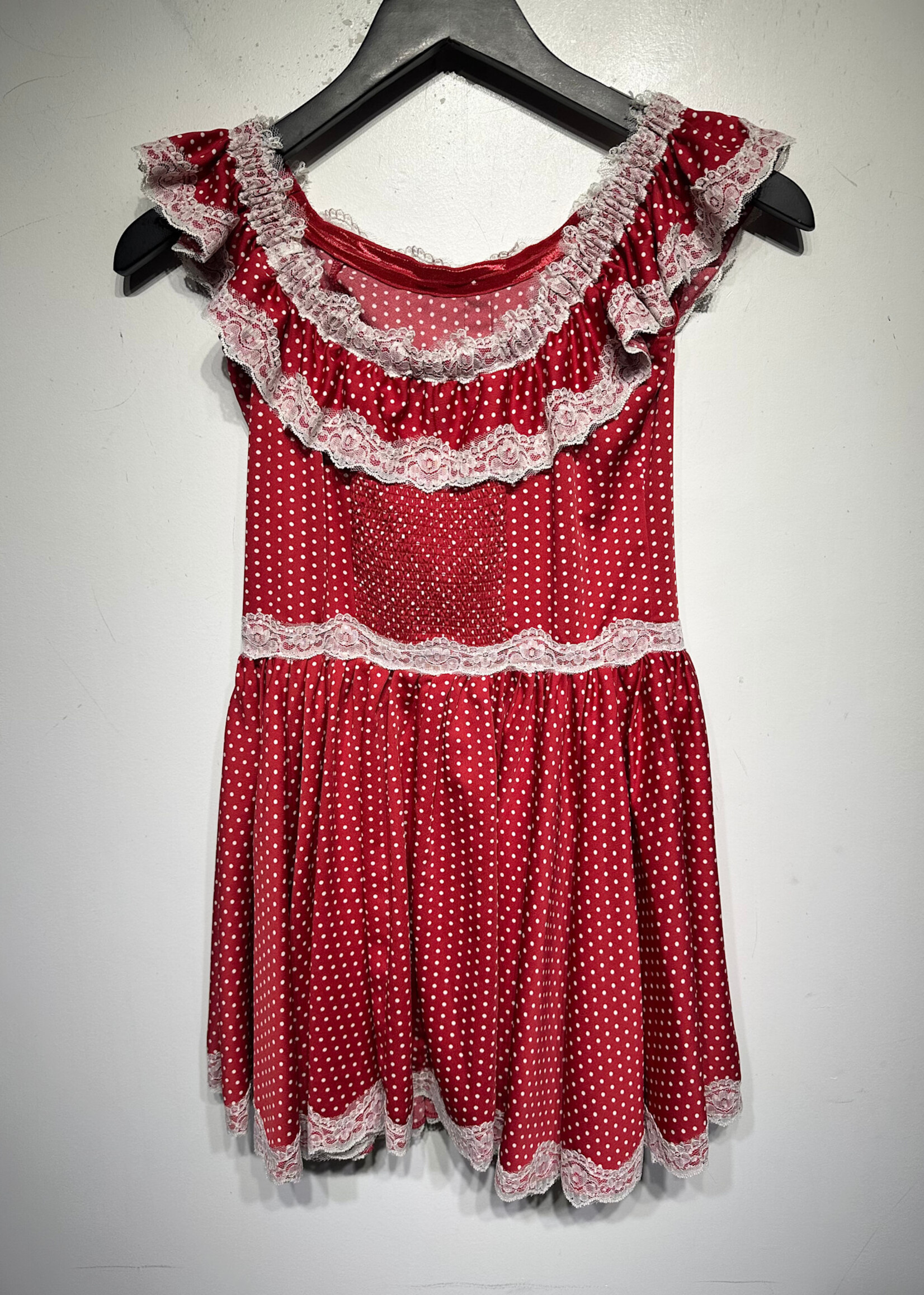 Frankies Bikini Red Polkadot Lace Mini Dress S
