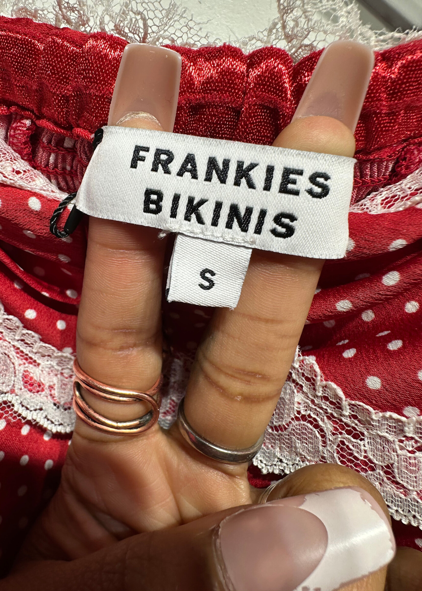 Frankies Bikini Red Polkadot Lace Mini Dress S