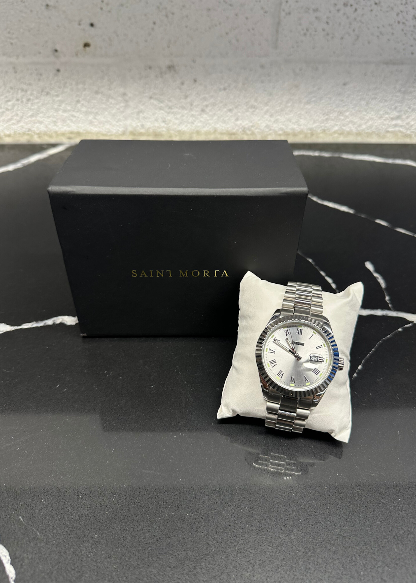 Saint Morta Silver Chrome Watch W/ Box