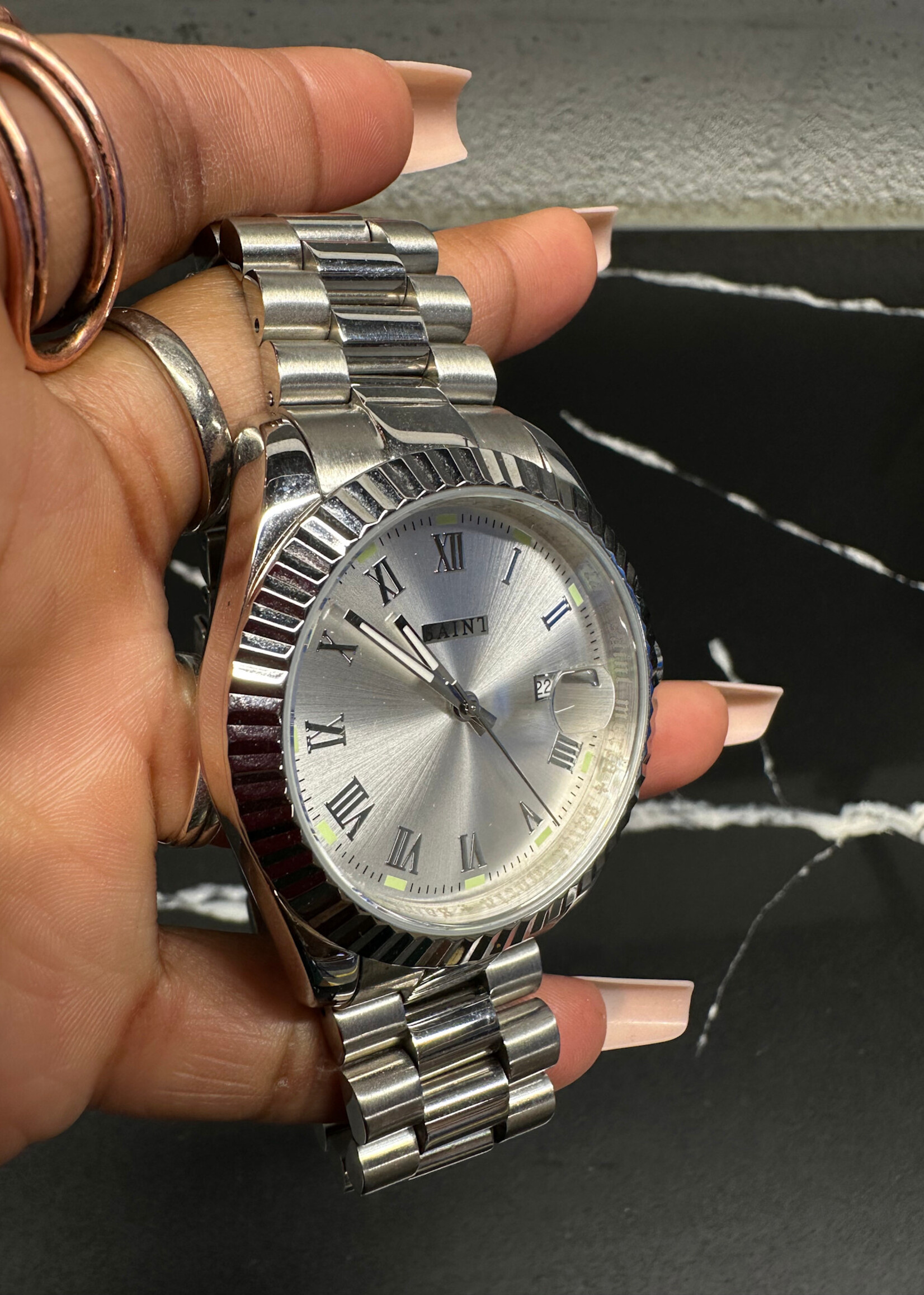 Saint Morta Silver Chrome Watch W/ Box