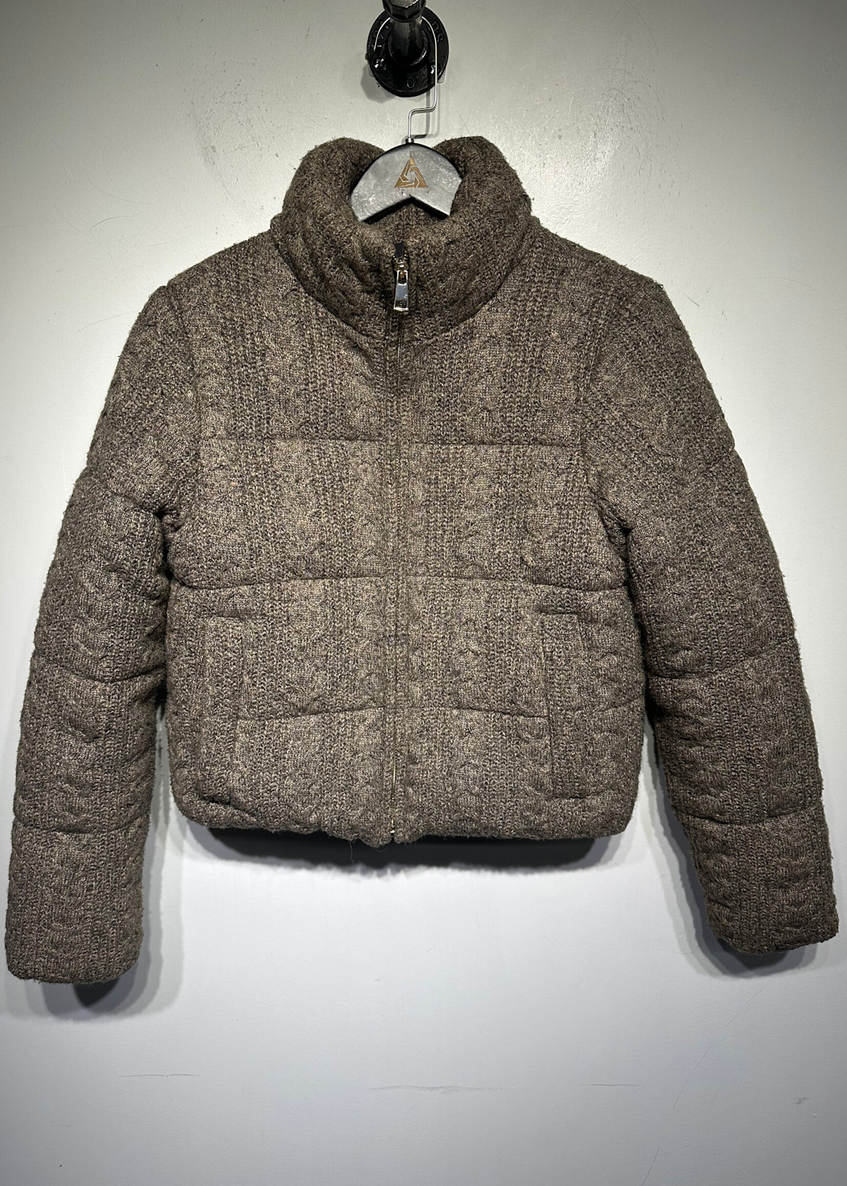 Zara Brown Knitted Chain Link Puffer Jacket XS