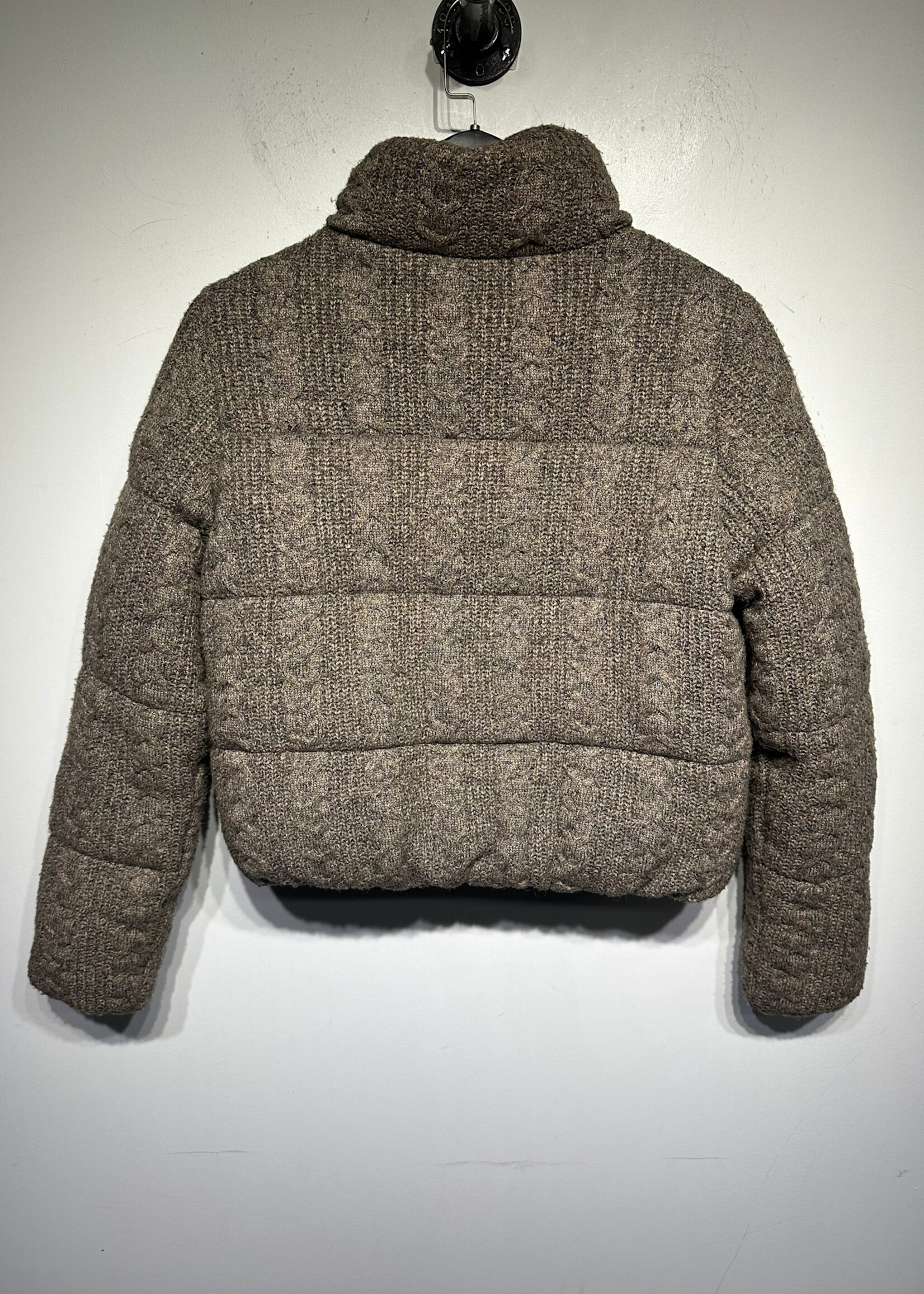 Zara Brown Knitted Chain Link Puffer Jacket XS