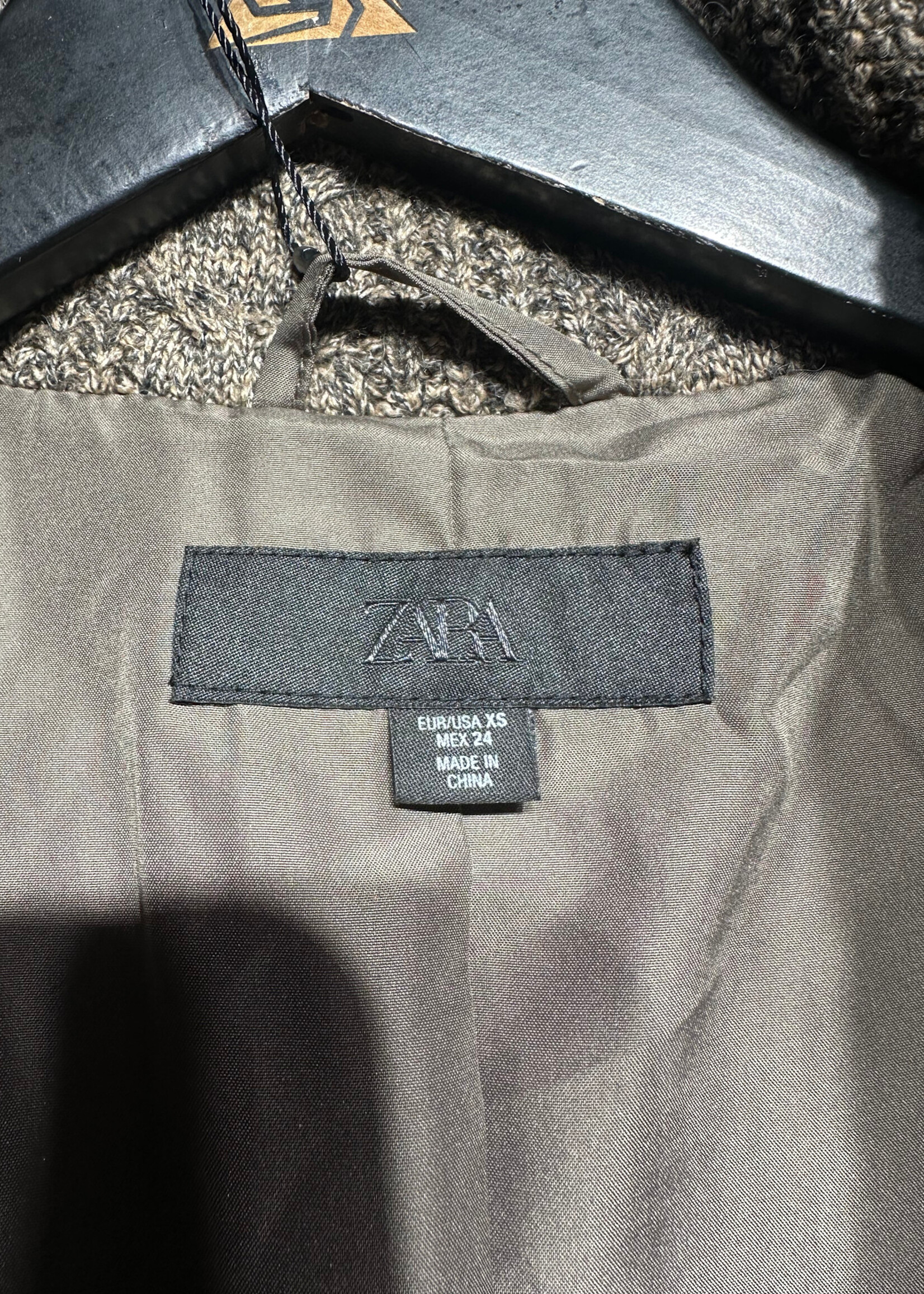 Zara Brown Knitted Chain Link Puffer Jacket XS