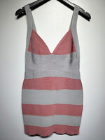 Herve Leger Pink Grey Sweetheart Neck Bandage Dress M