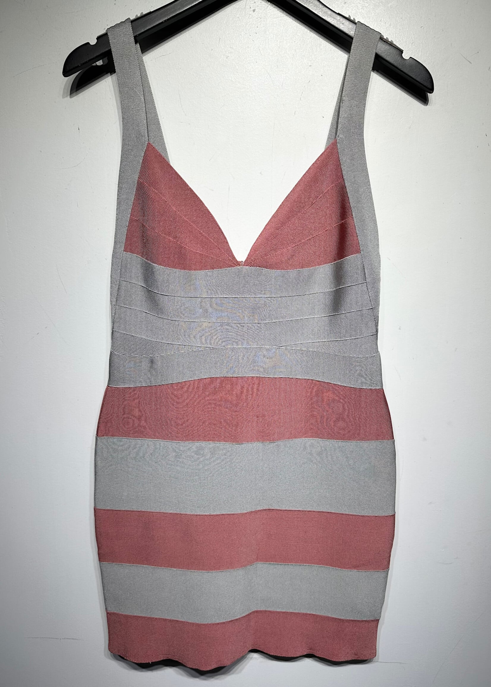 Herve Leger Pink Grey Sweetheart Neck Bandage Dress M