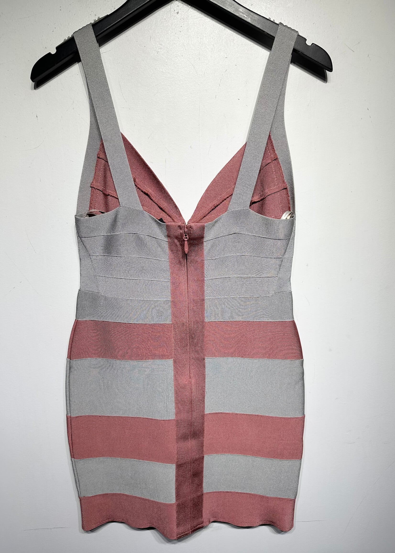 Herve Leger Pink Grey Sweetheart Neck Bandage Dress M