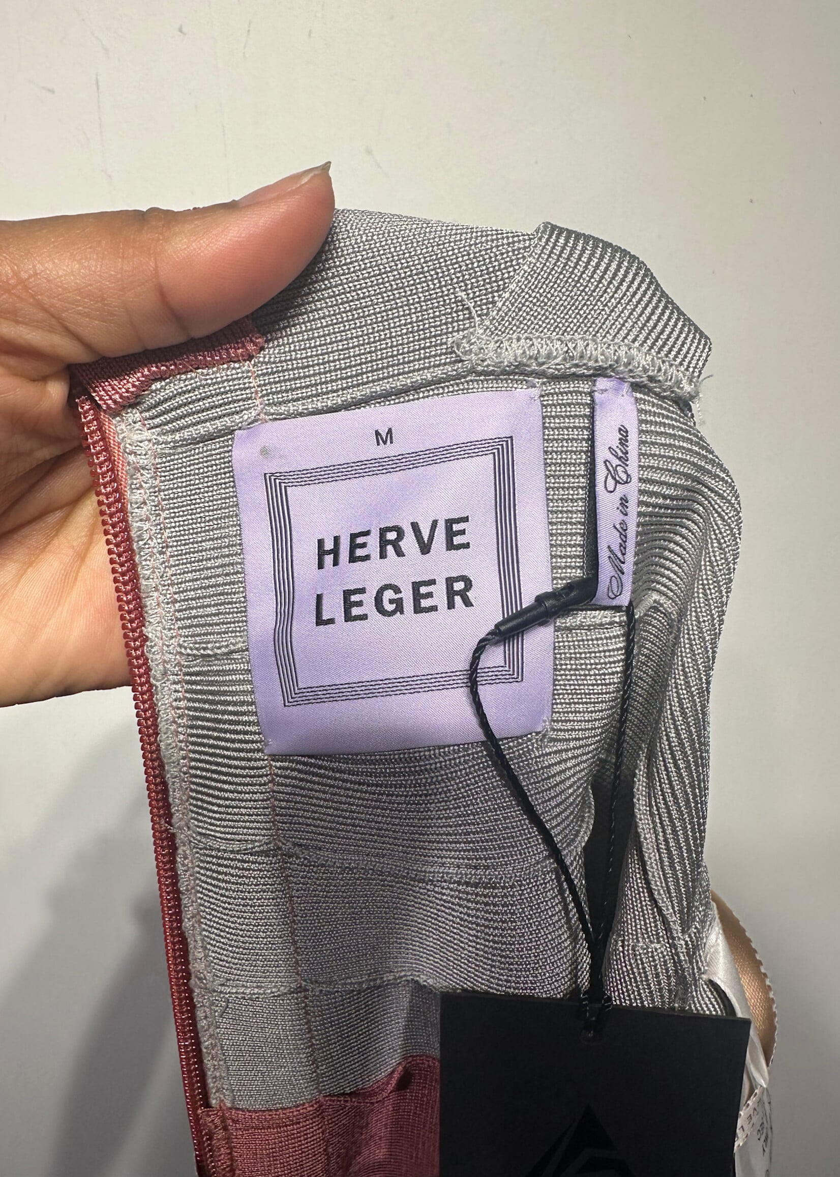 Herve Leger Pink Grey Sweetheart Neck Bandage Dress M