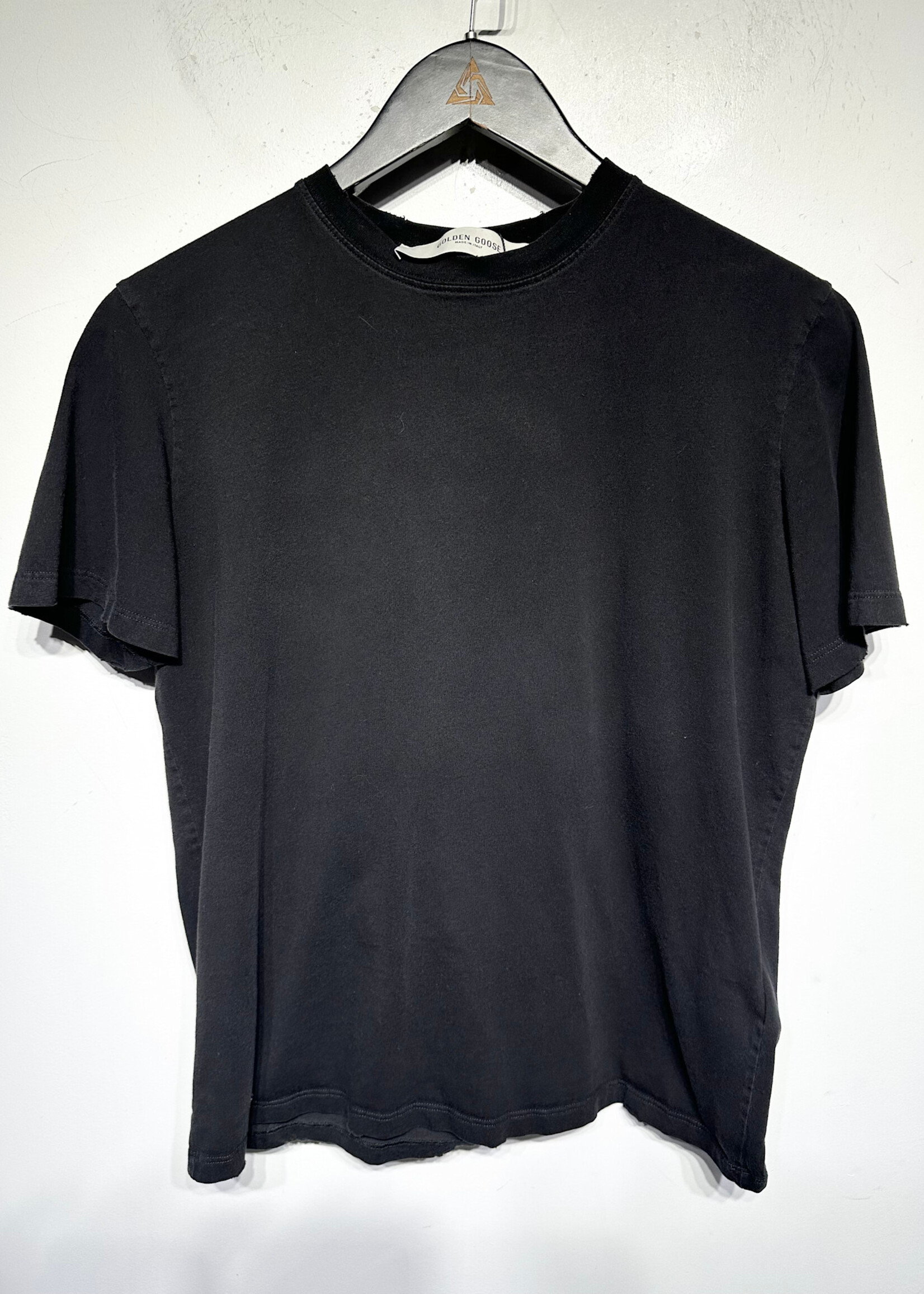 Golden Goose Plain Black Tee Distressed Neck S