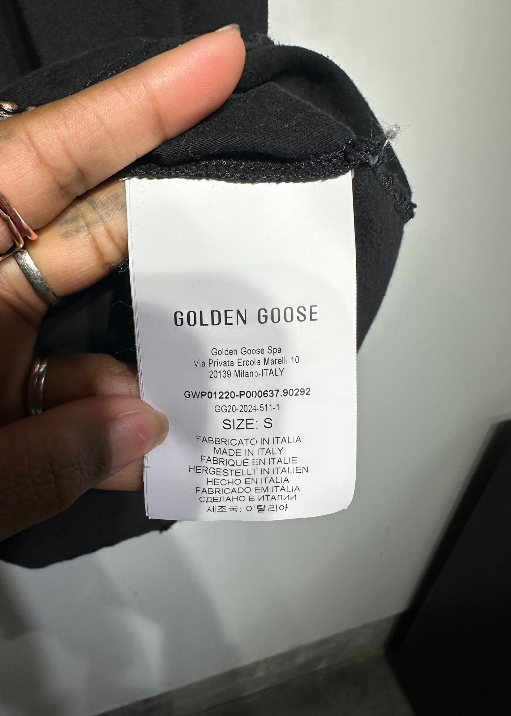 Golden Goose Plain Black Tee Distressed Neck S