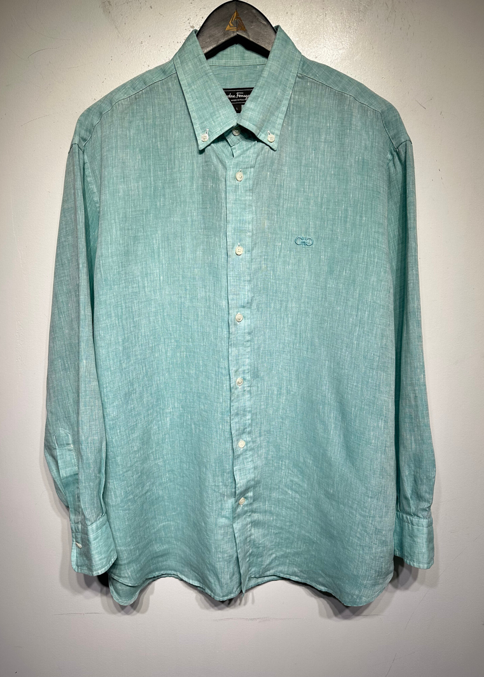 Ferragamo Light Blue Linen LS Shirt L