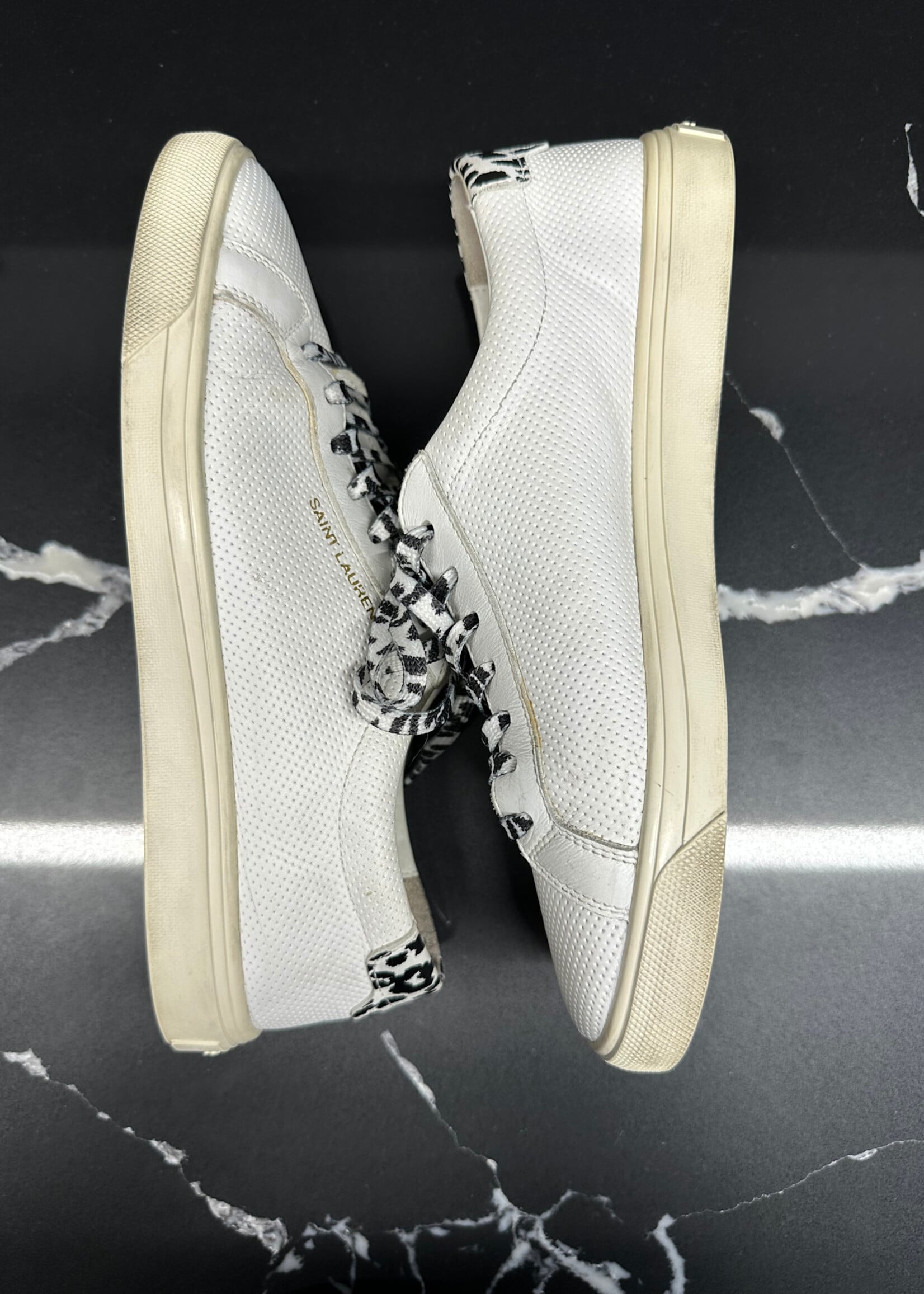 Saint Laurent Black White Cheetah Sneakers 8 Fem