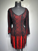 Lindi Red Black Layered Fringe Top M