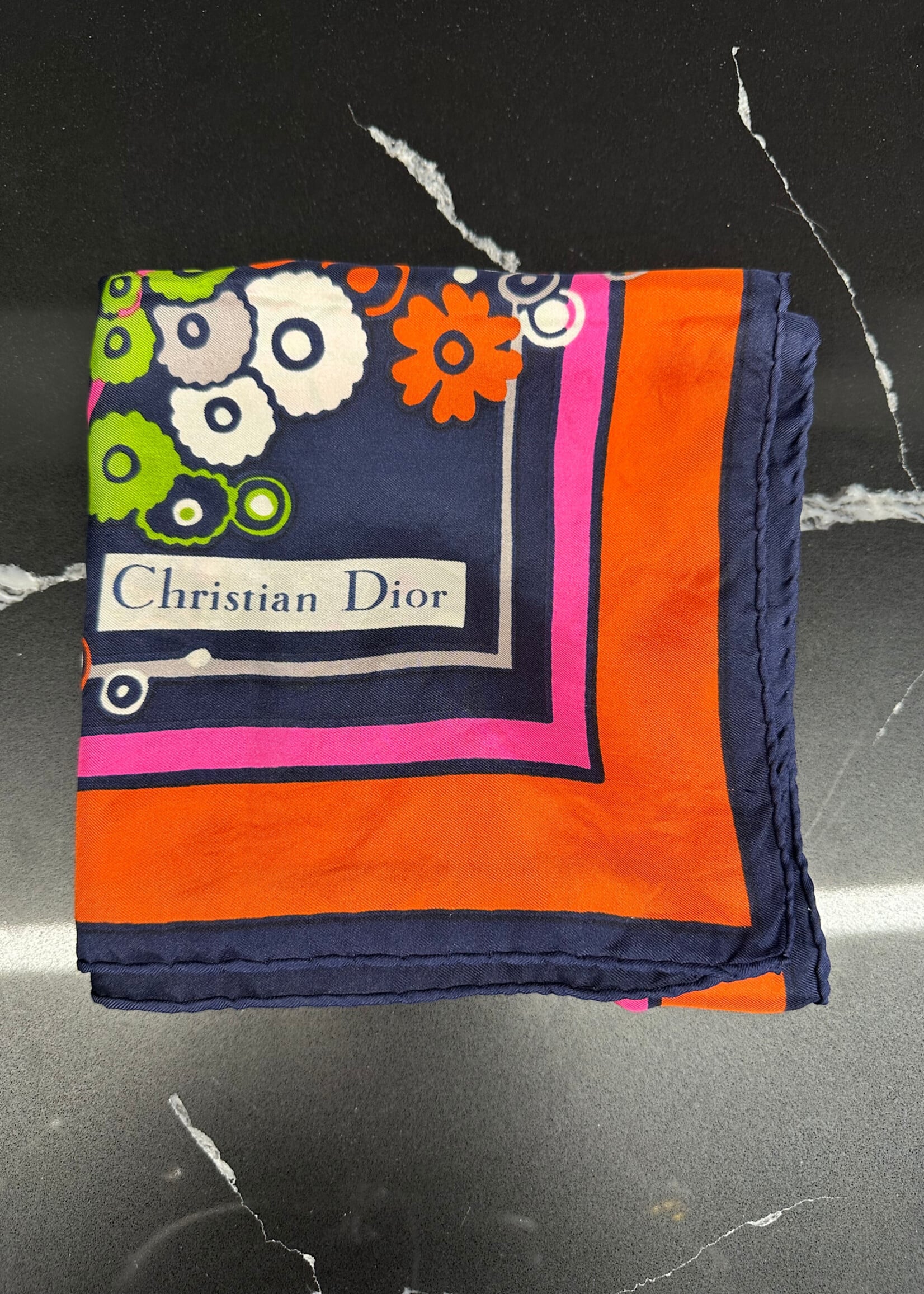 Christian Dior Navy Blue Silk Scarf