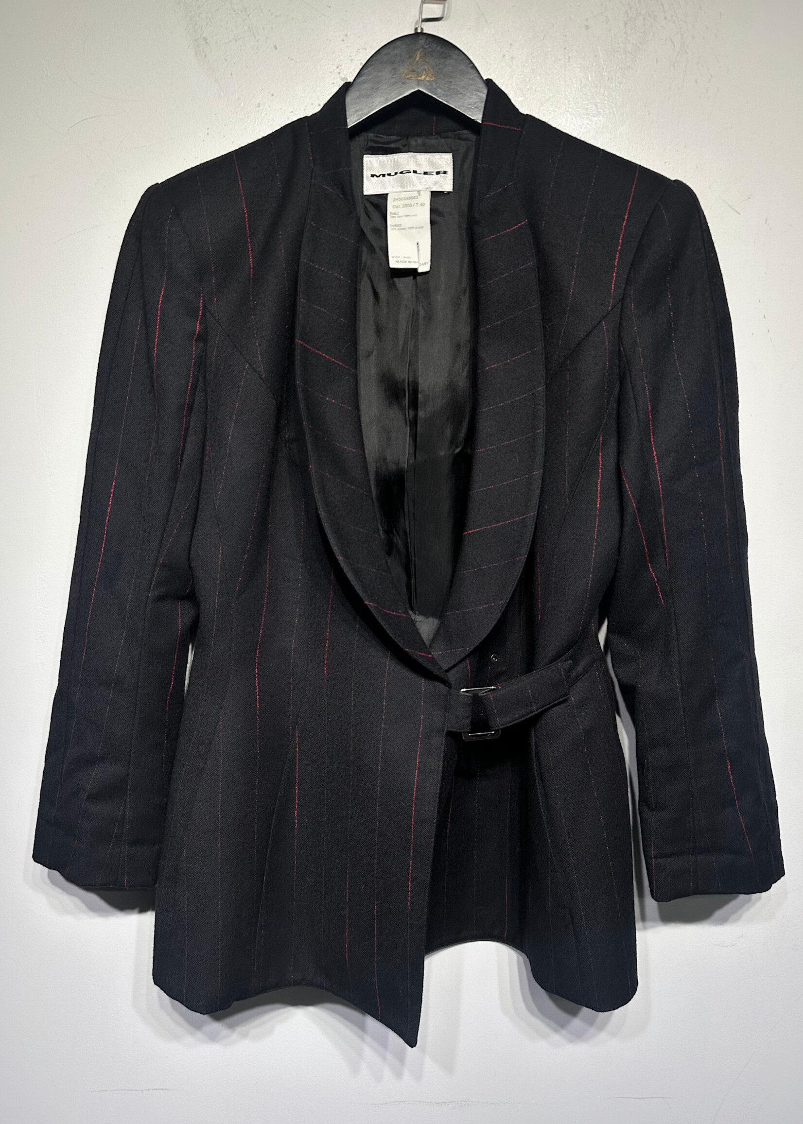 Thierry Mugler Black Red Pinstripe Hour Glass Blazer S