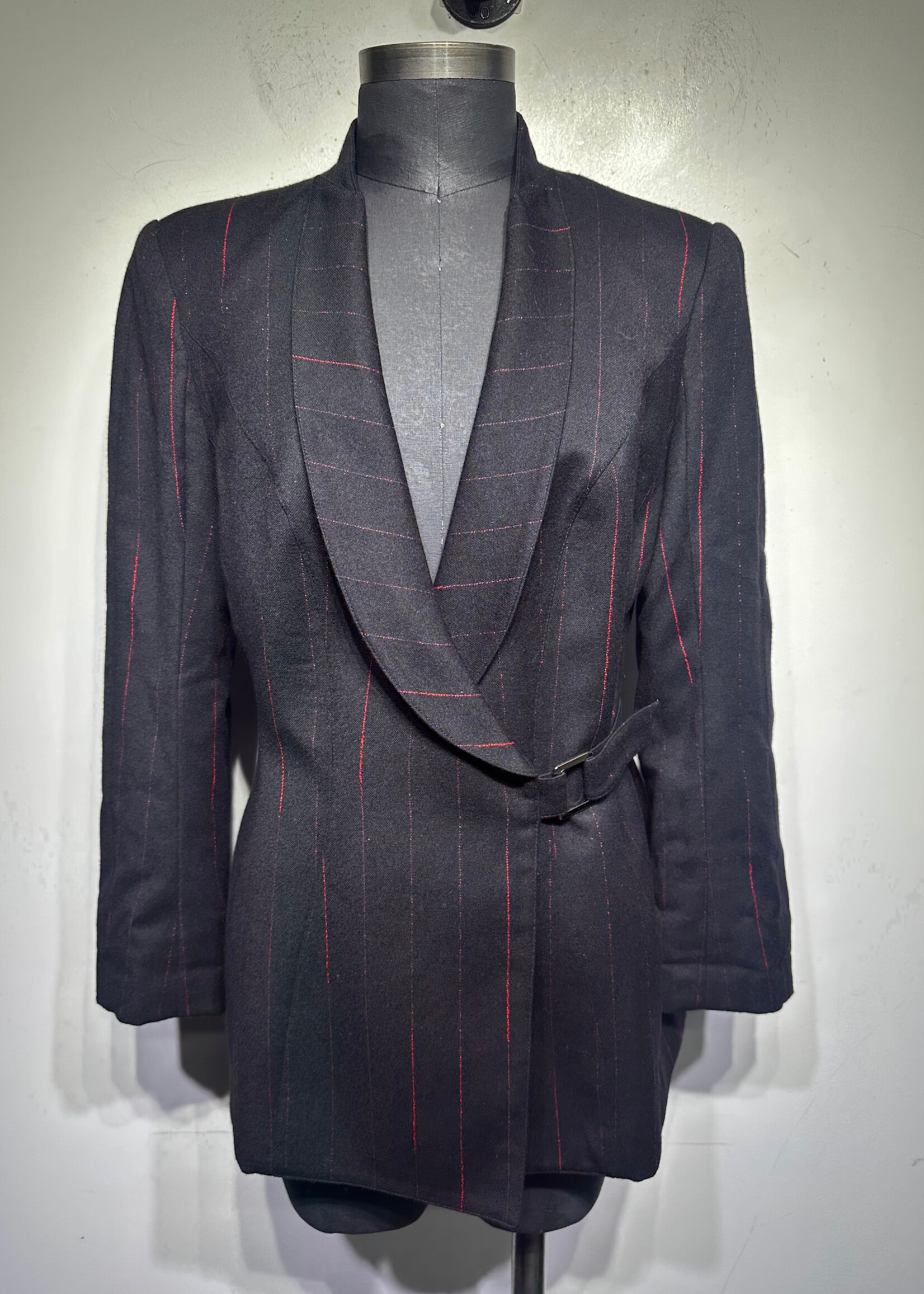 Thierry Mugler Black Red Pinstripe Hour Glass Blazer S