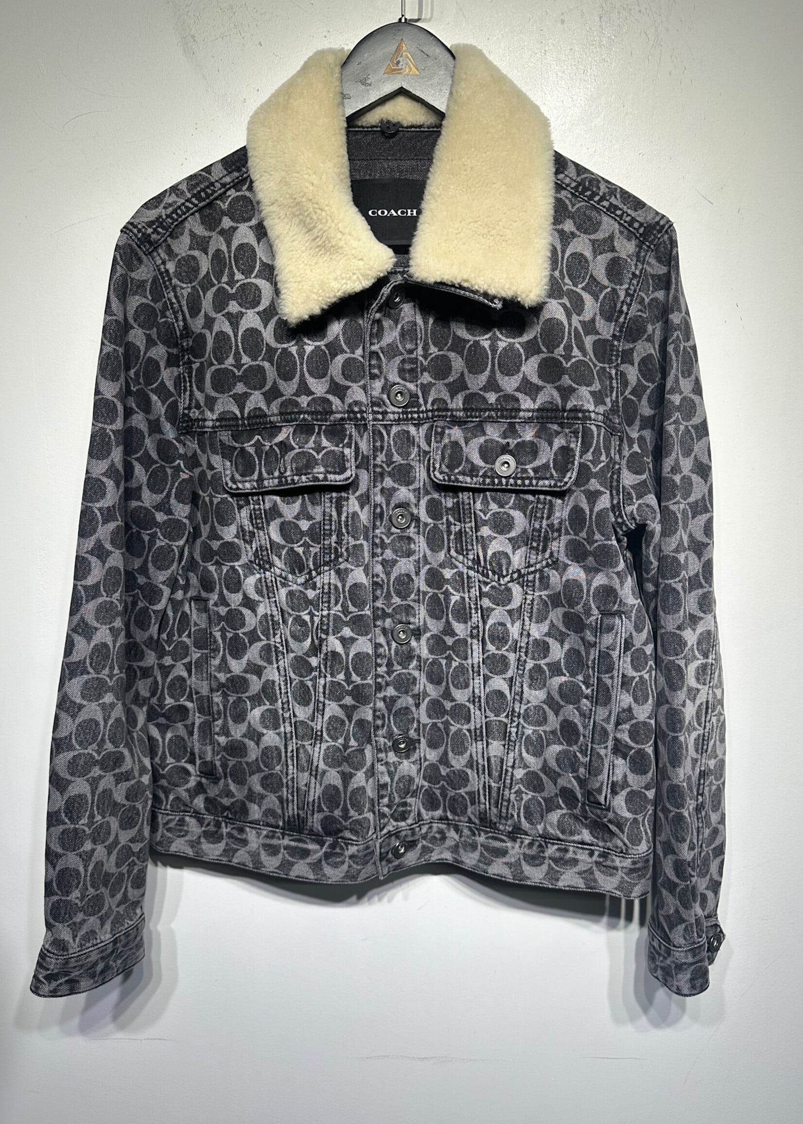 Coach Black Monogram Sherpa Collar Jean Jacket Masc M