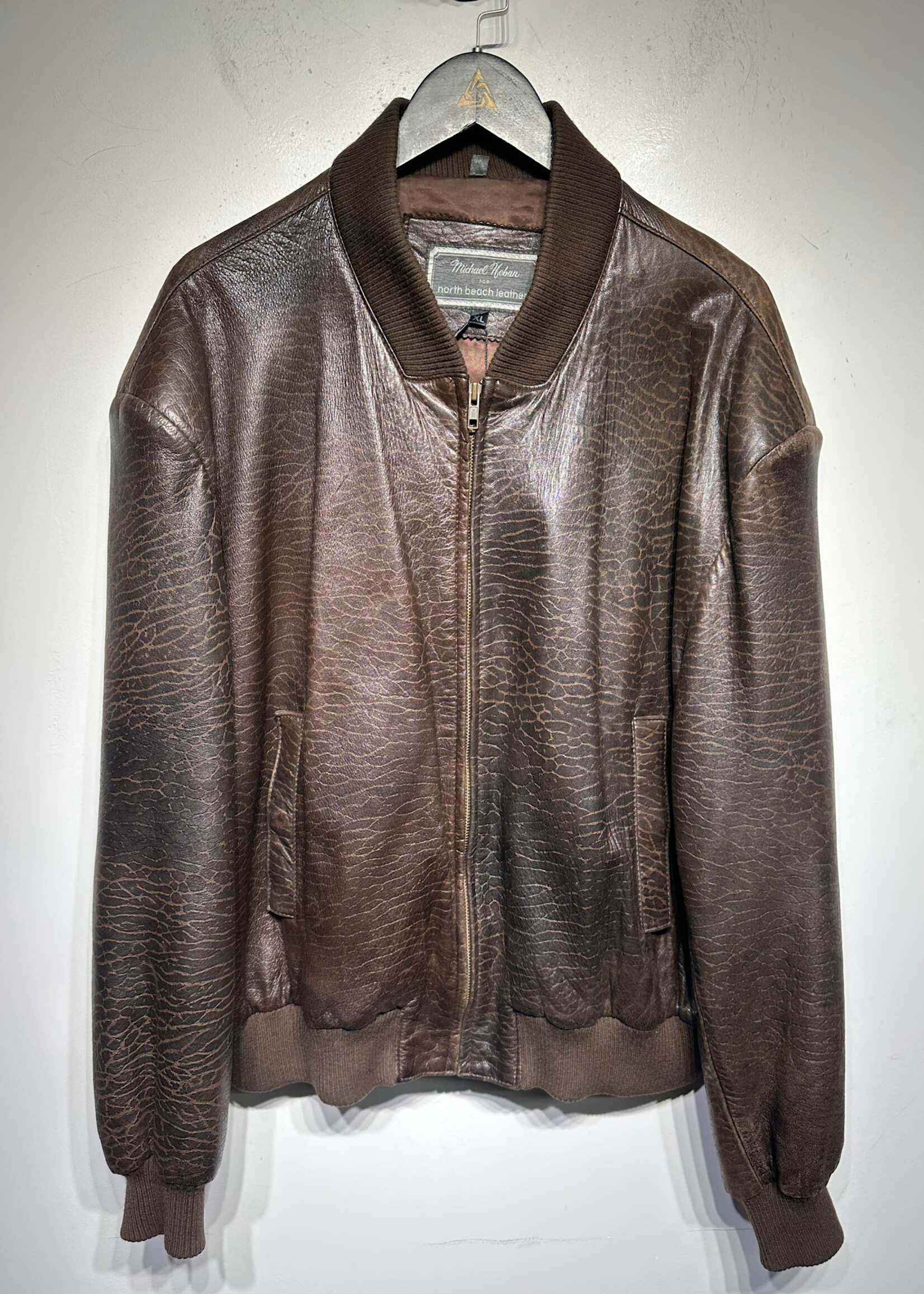 Michael Hoban Brown Textured Lambskin Bomber Masc XL