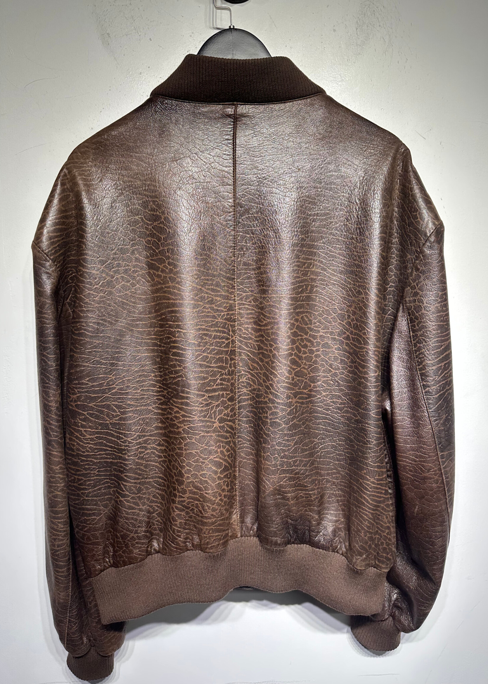 Michael Hoban Brown Textured Lambskin Bomber Masc XL