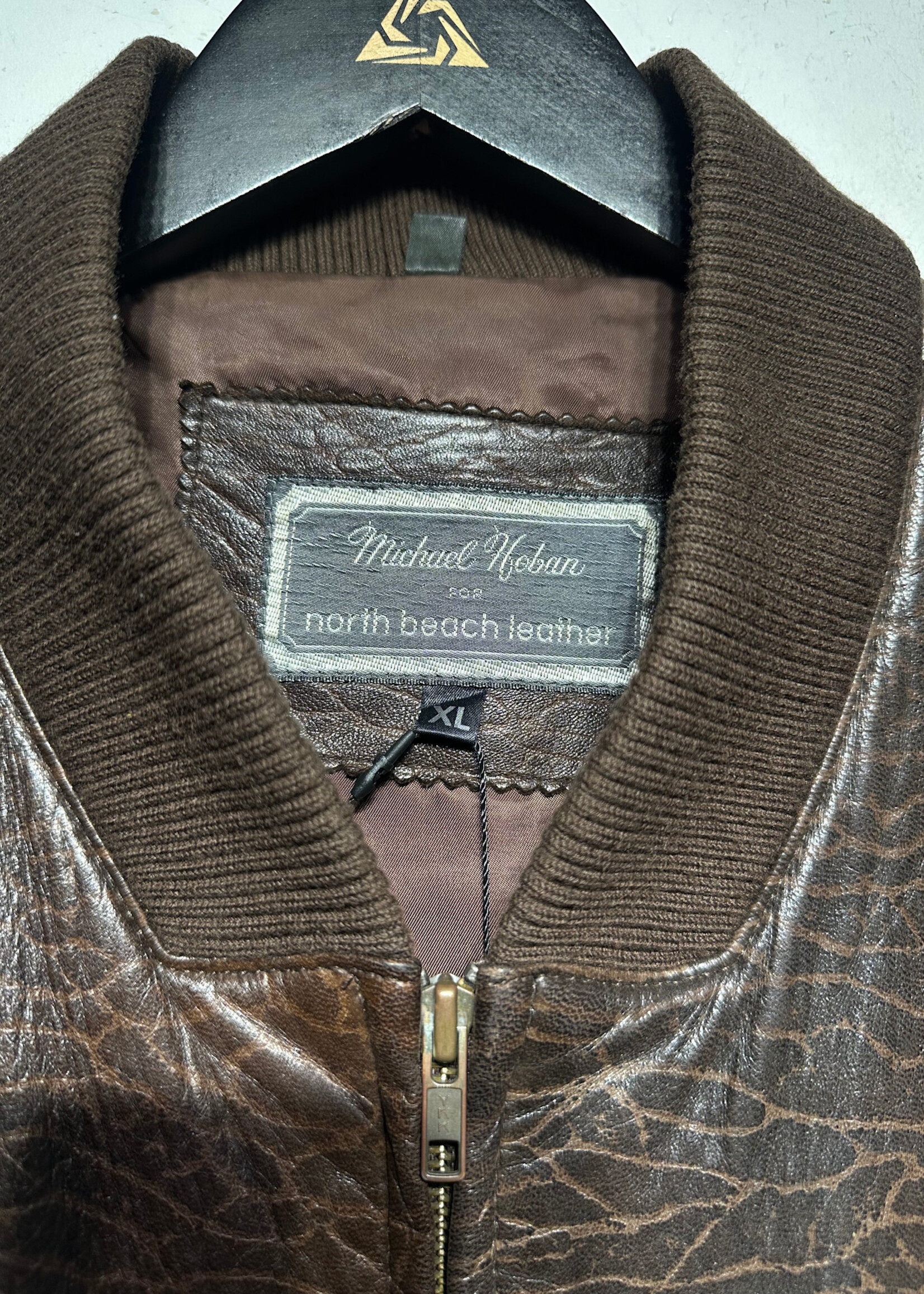 Michael Hoban Brown Textured Lambskin Bomber Masc XL