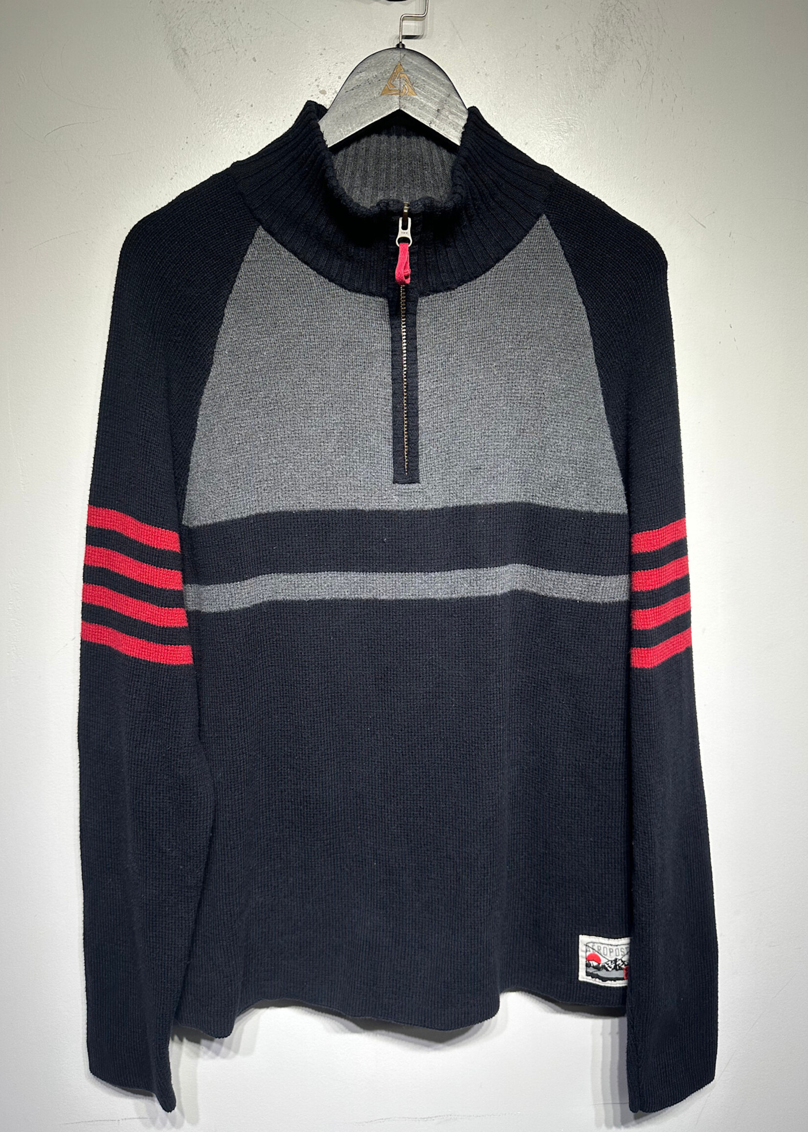 Aeropostale Black/Grey 1/4 Zip Sweatshirt Masc L