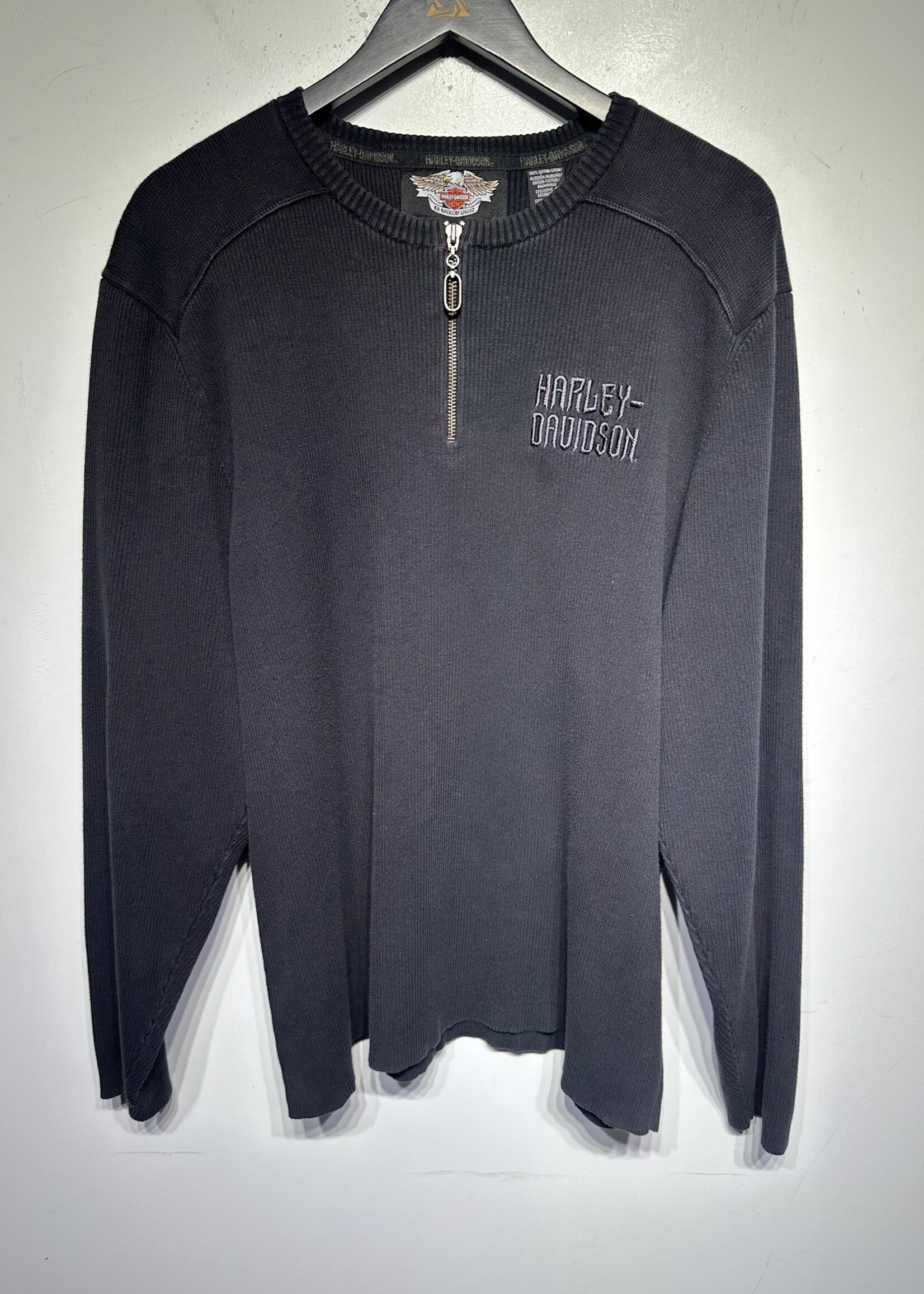 Harley Black Thick Ribbed Q Zip Sweater 2X