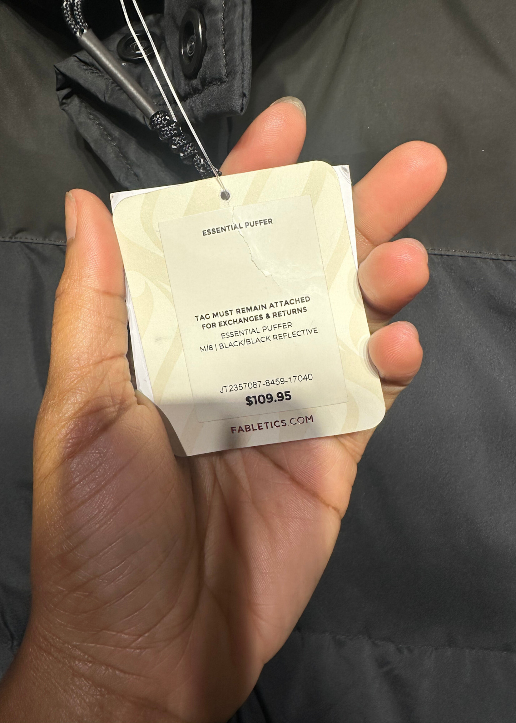 Fabletics NWT Black Puffer Jacket Masc M