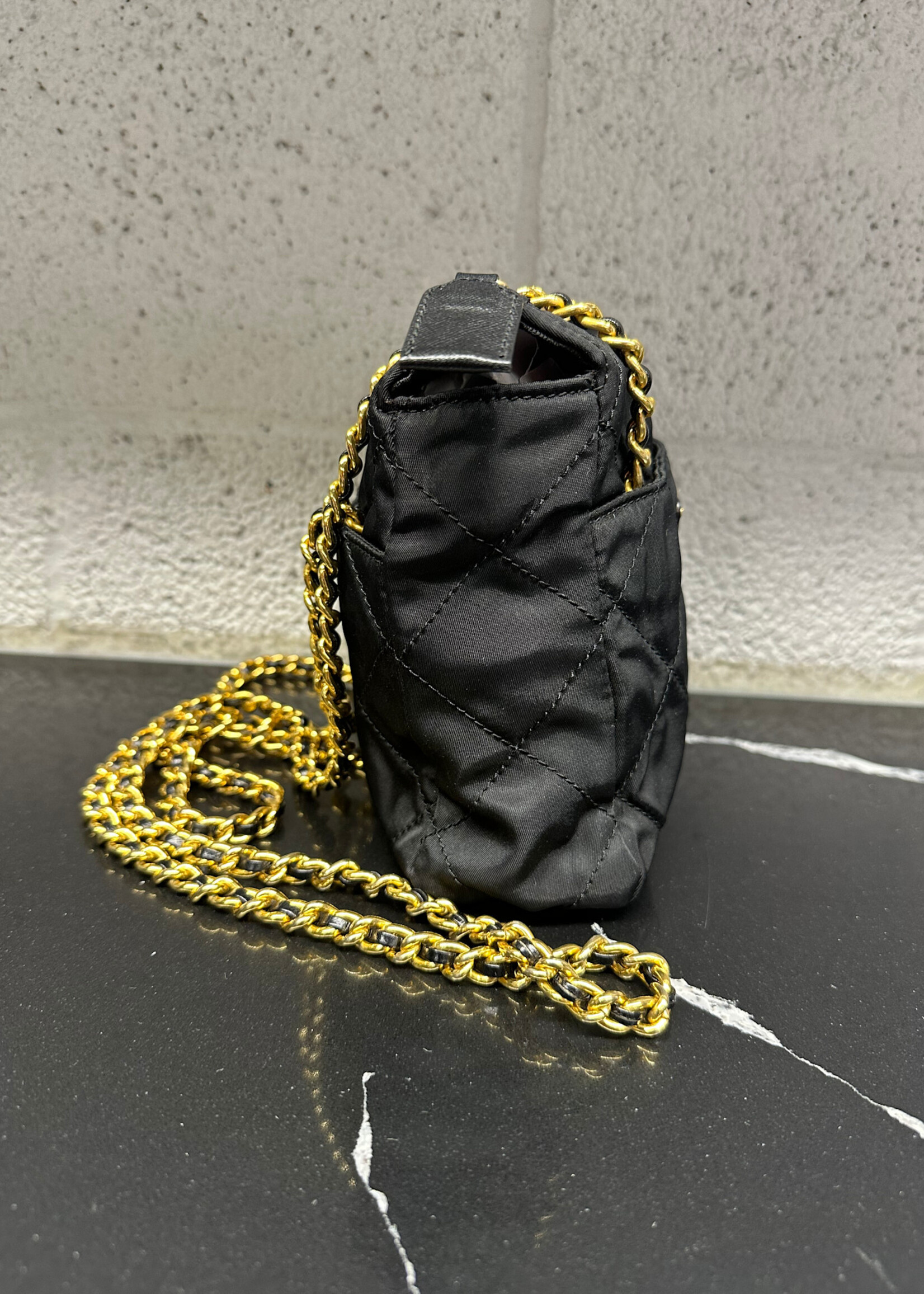 Prada 1975 Gold Chain Black Quilted Bag OS