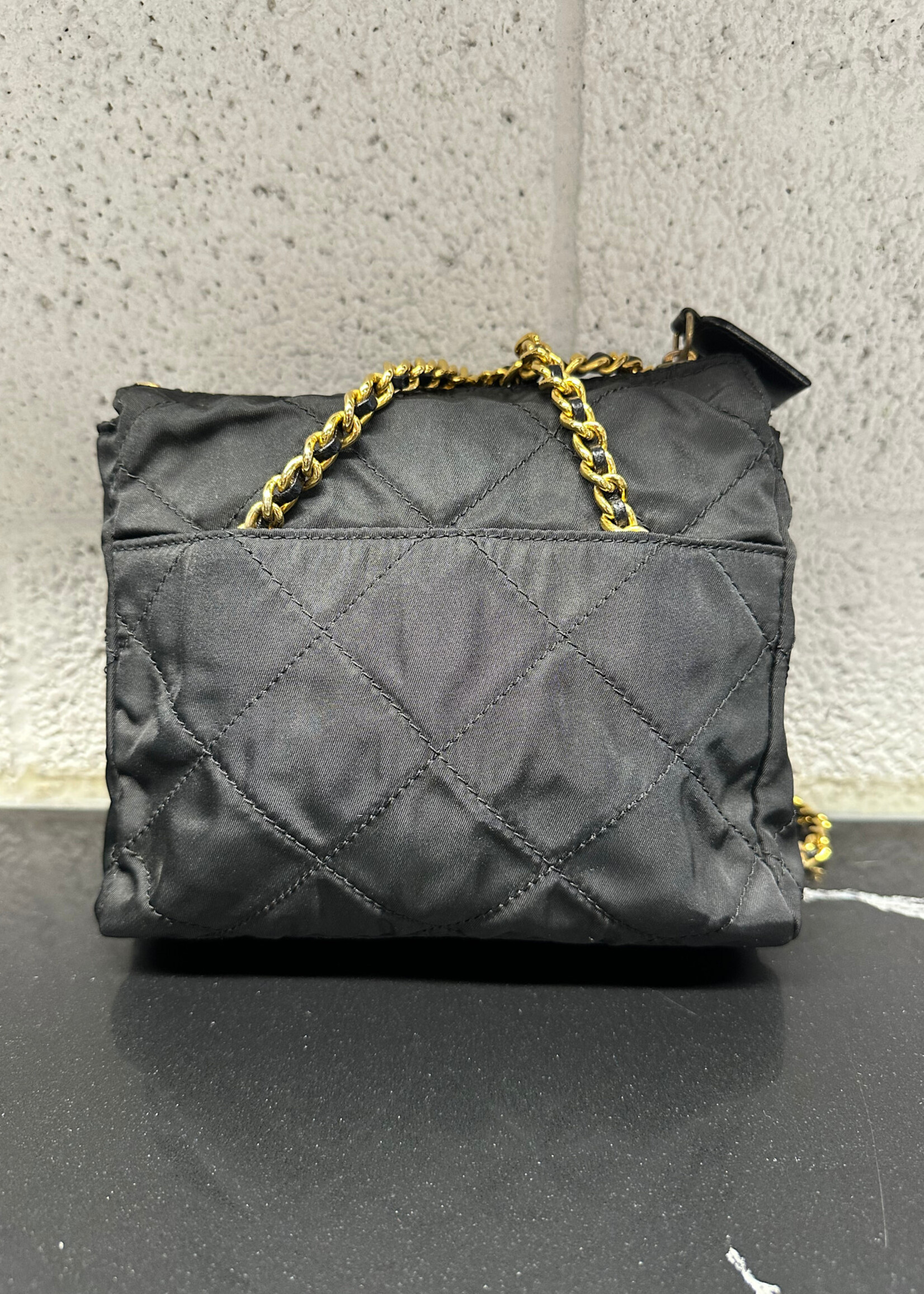 Prada 1975 Gold Chain Black Quilted Bag OS