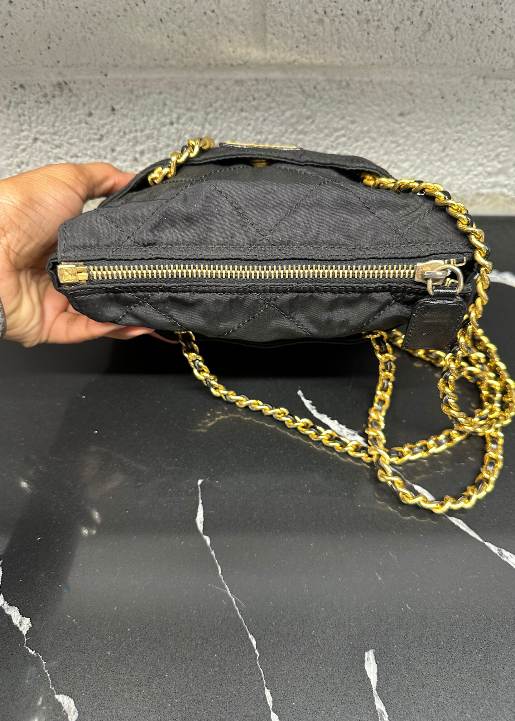 Prada 1975 Gold Chain Black Quilted Bag OS