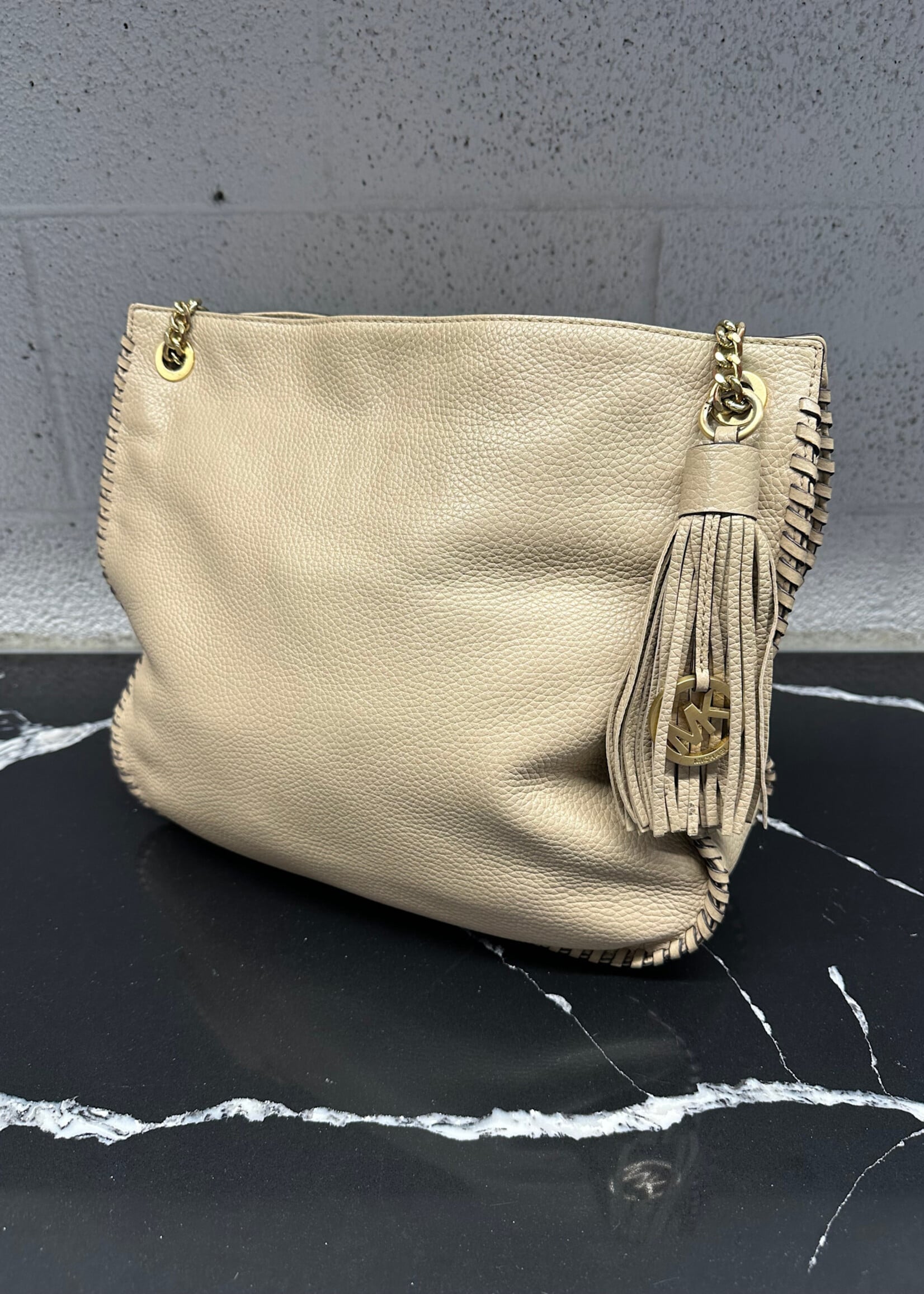 Micheal Kors Beige Tassle Chain Purse