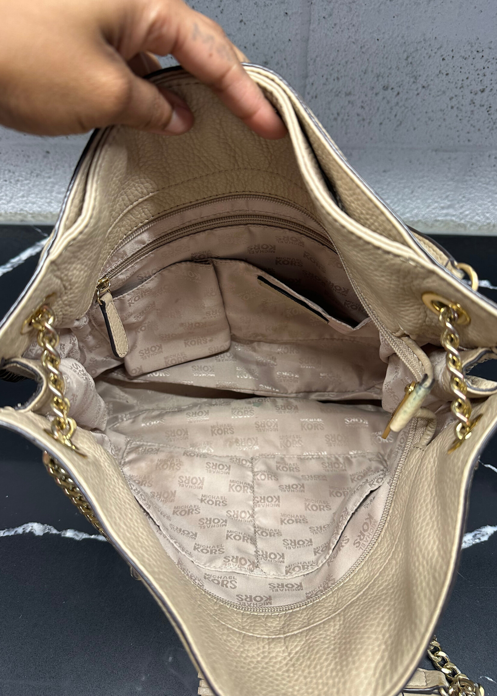 Micheal Kors Beige Tassle Chain Purse