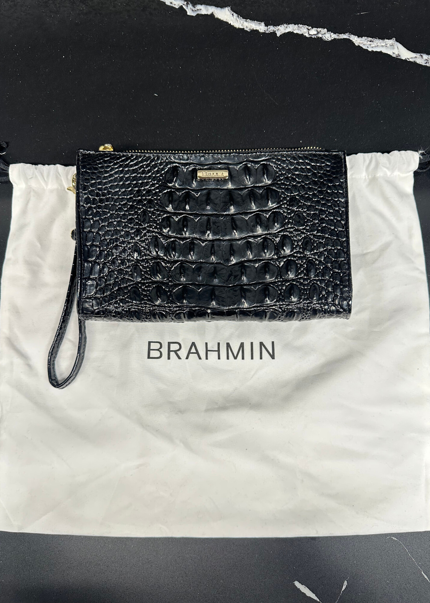 Brahmin Black Croc Wristlet