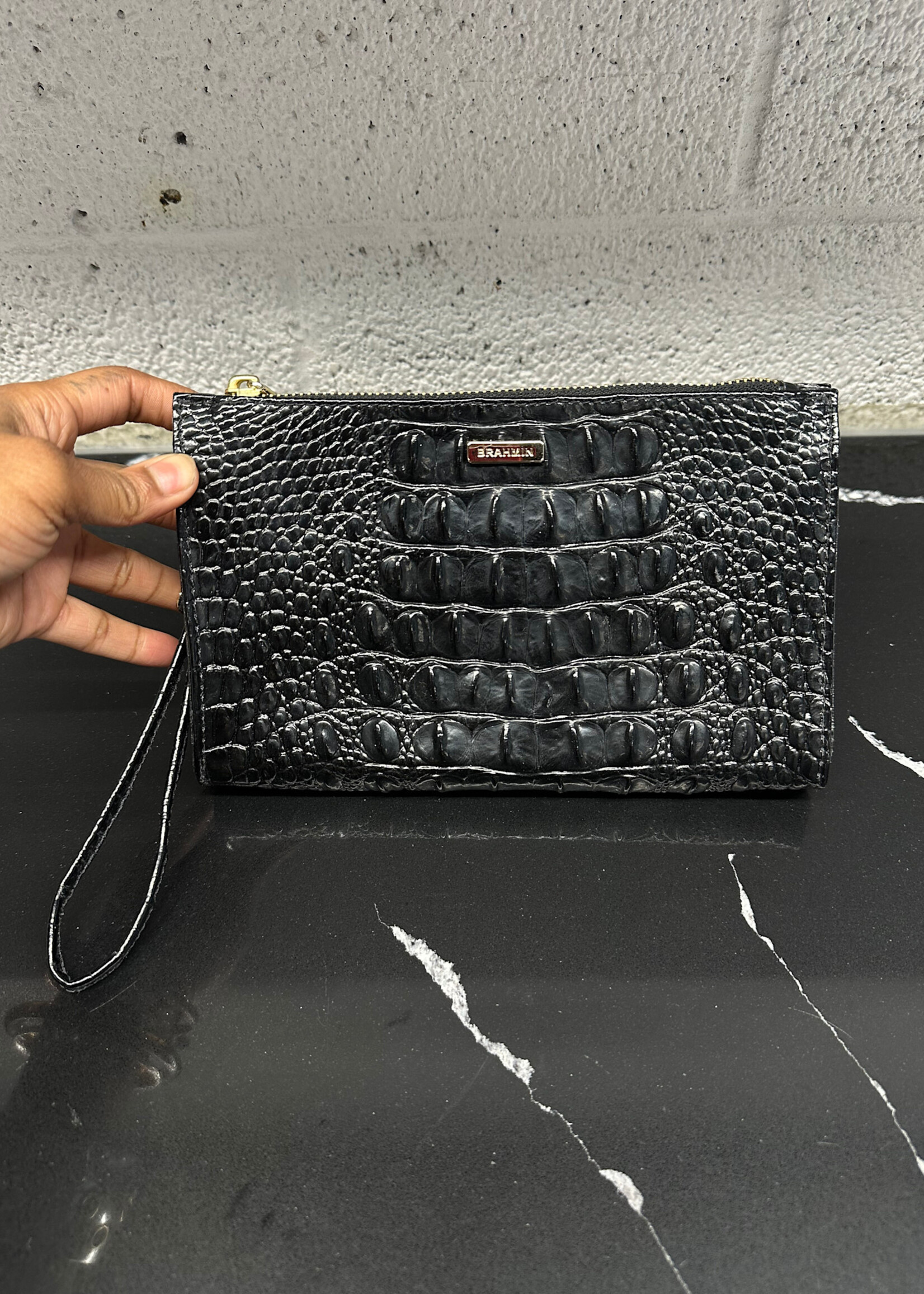 Brahmin Black Croc Wristlet