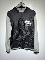 Stussy Black Grey Nylon Reversible Varsity Jacket L