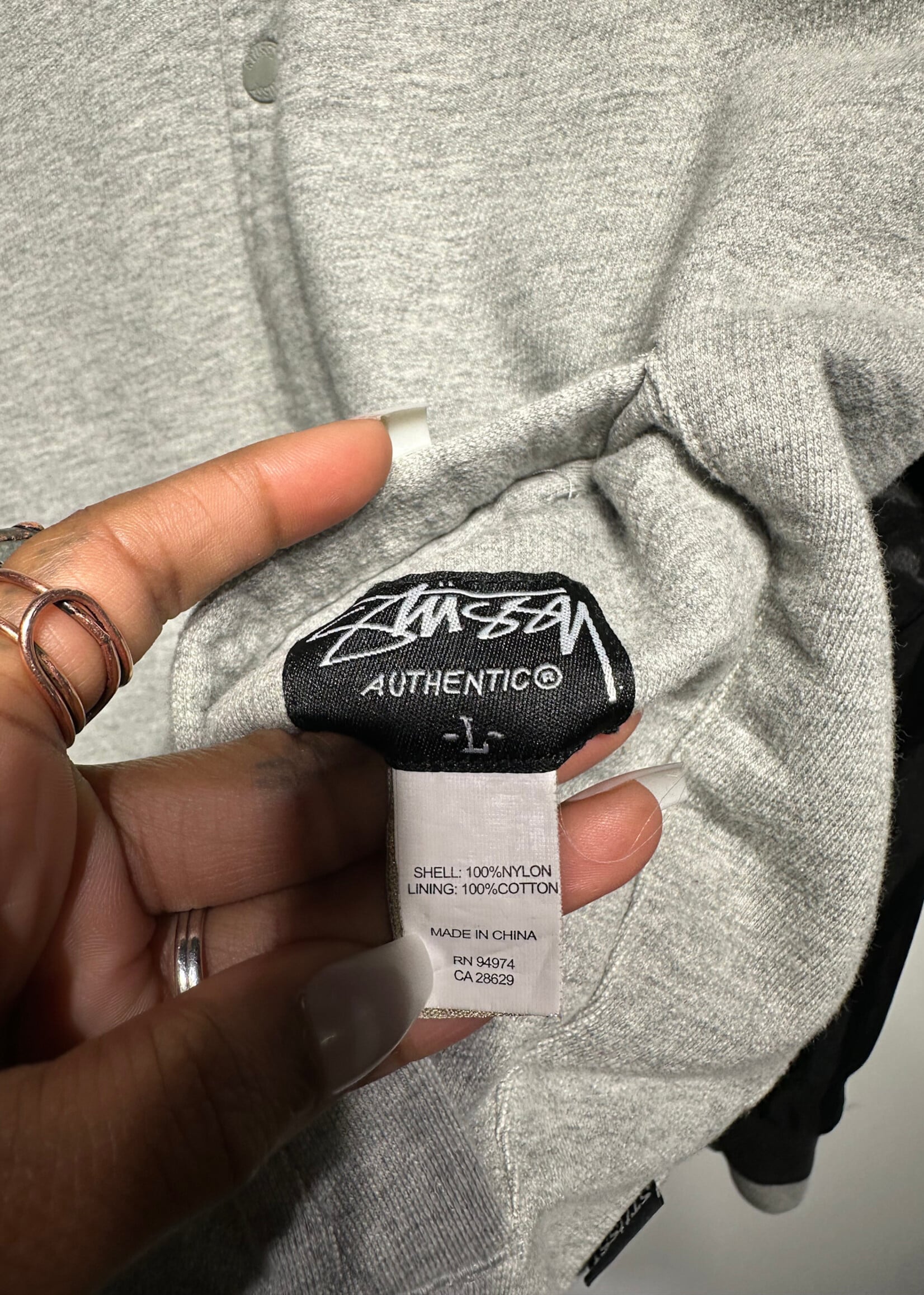 Stussy Black Grey Nylon Reversible Varsity Jacket L