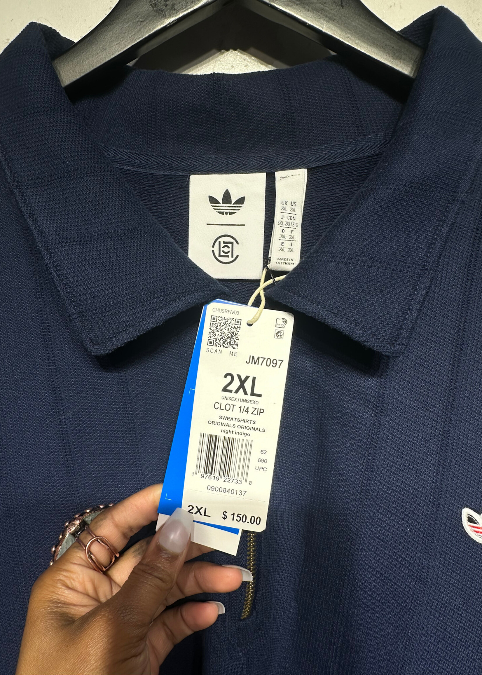 NWT Adidas Clot Quarter Zip Navy Knit Jacket 2XL