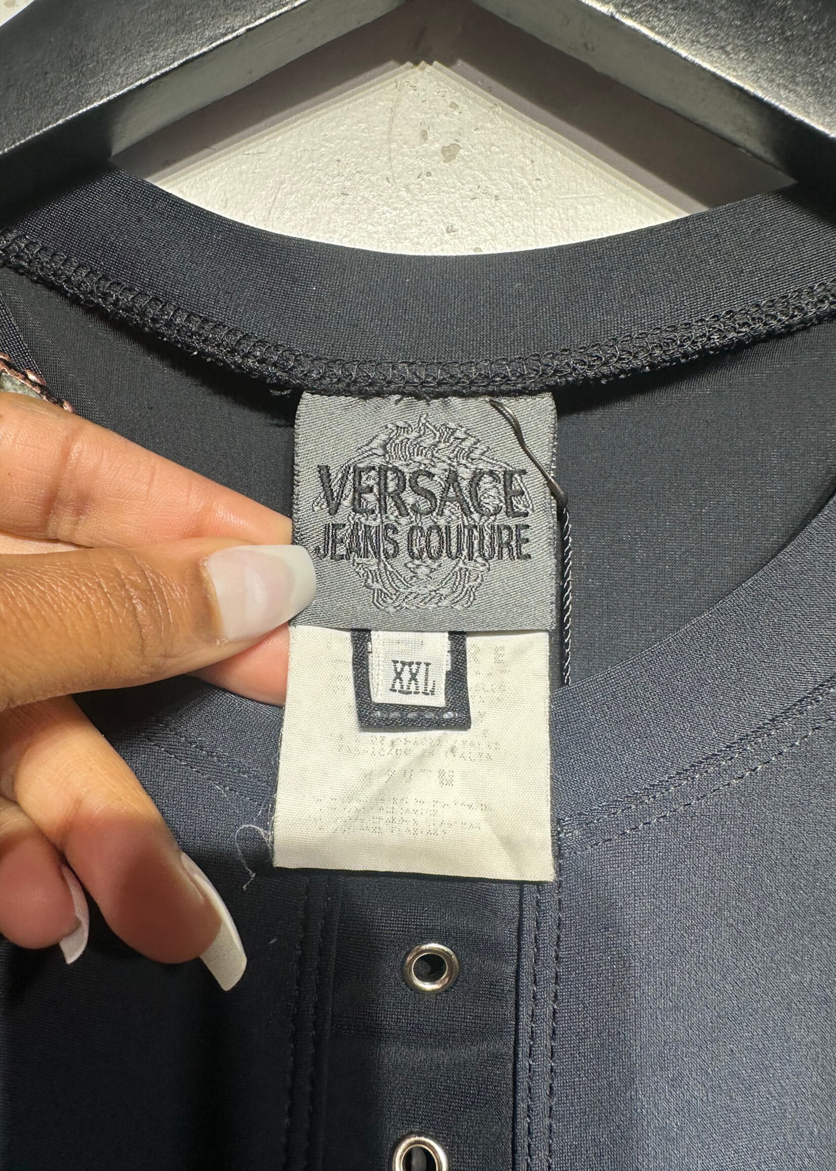 Versace Jeans Couture 90s Black Grommet Top XXL