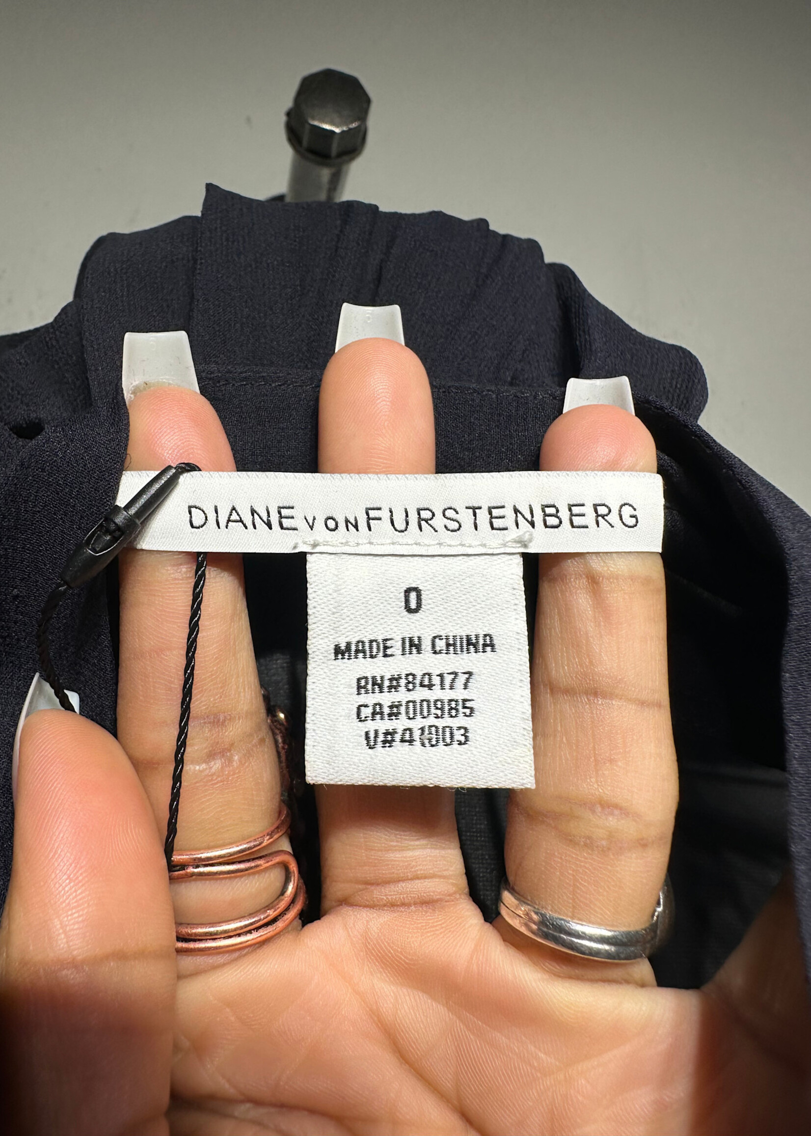 Diane Von Furstenberg Navy Silk Flowy Dress 0/XS