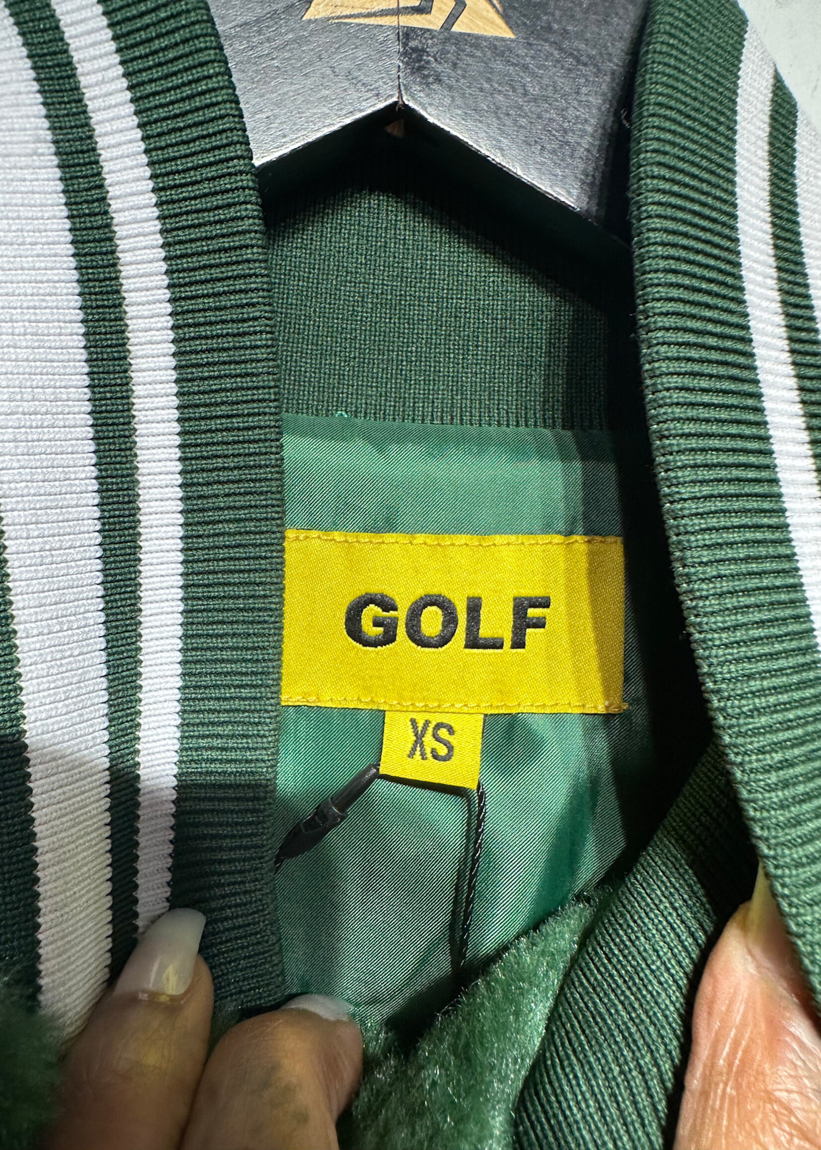 Golf Green Fuzzy Varsity Jacket XS Fem