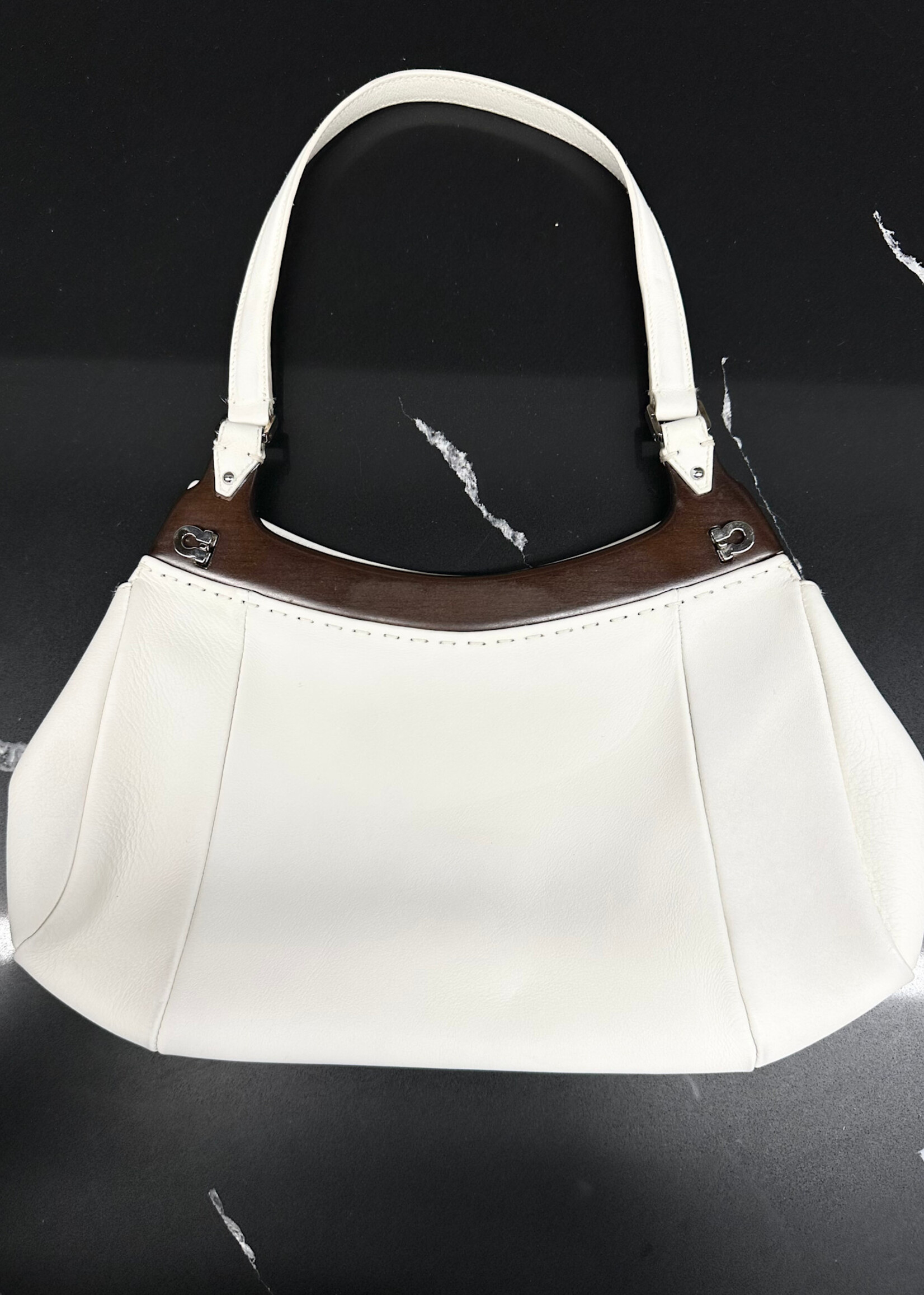 Ferragamo White Wood Trim Y2K Handbag