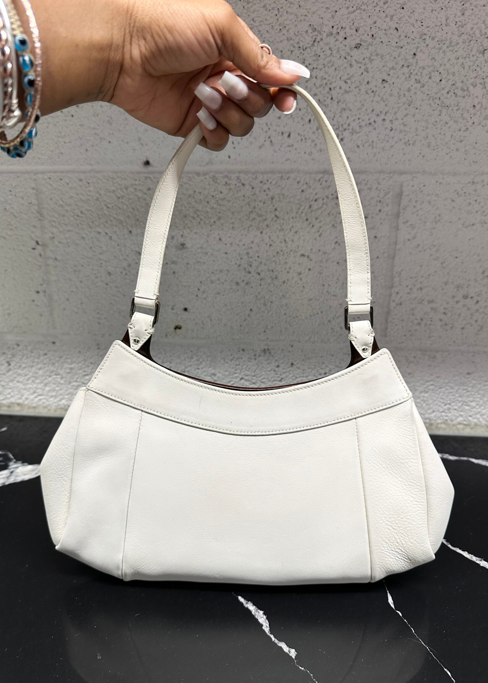 Ferragamo White Wood Trim Y2K Handbag