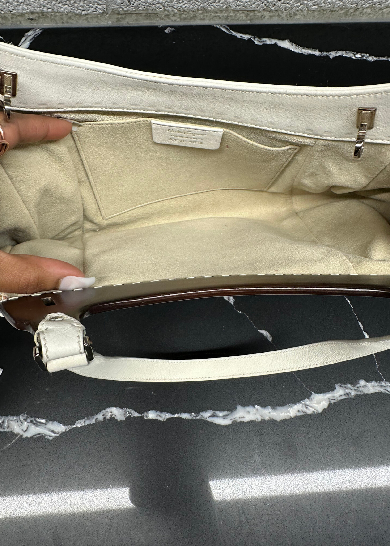 Ferragamo White Wood Trim Y2K Handbag