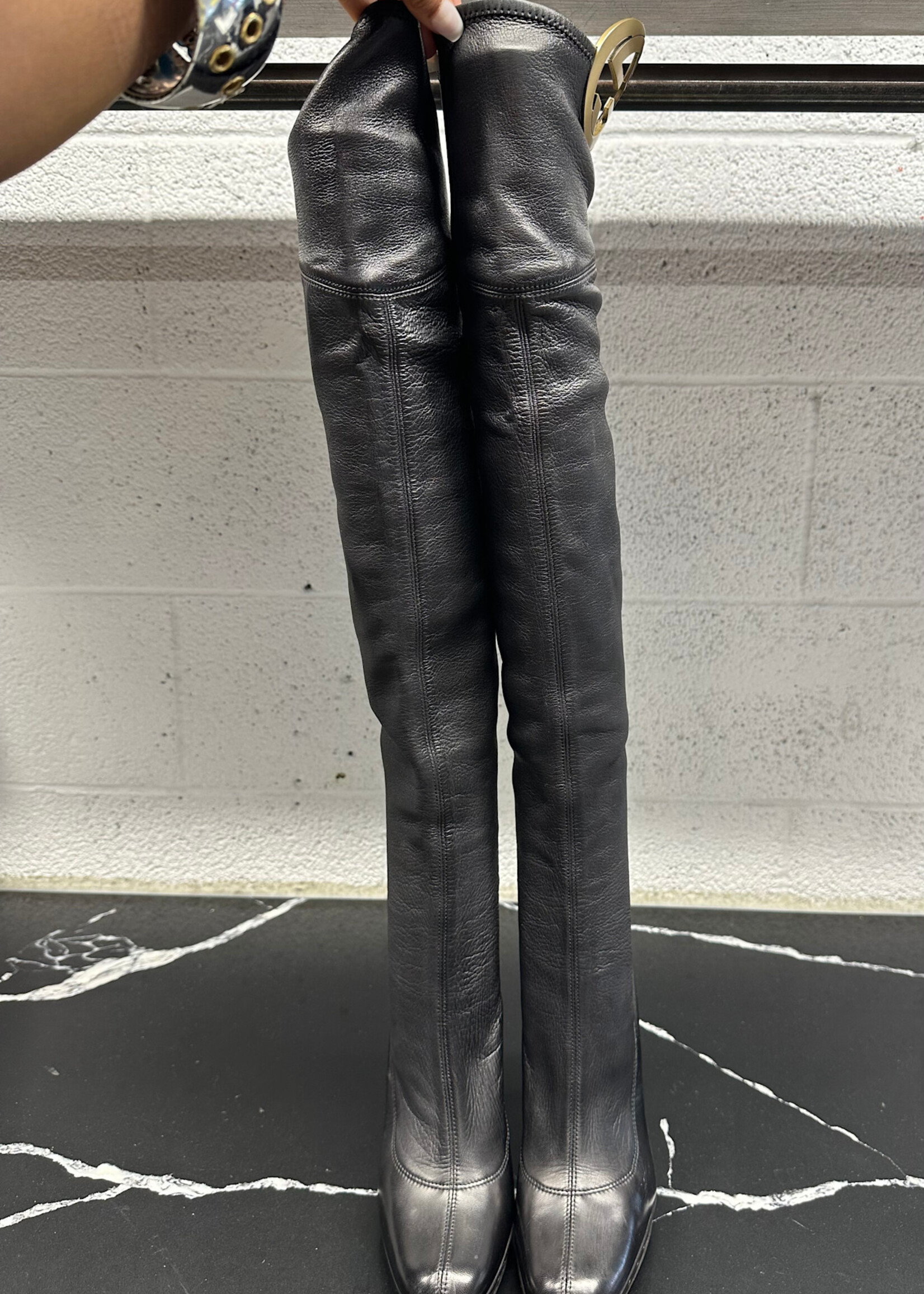 Gucci Y2K Black Over the Knee Logo Boots 8