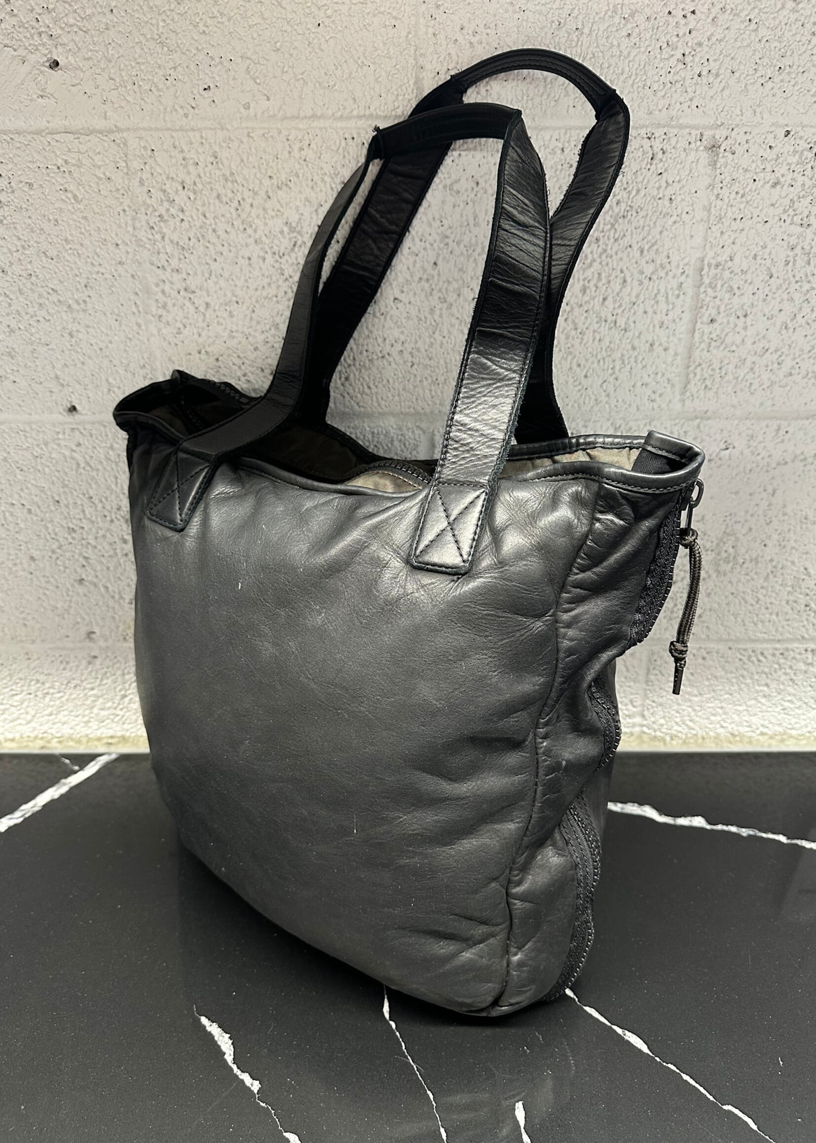 Allsaints Black Leather Side Zip Tote