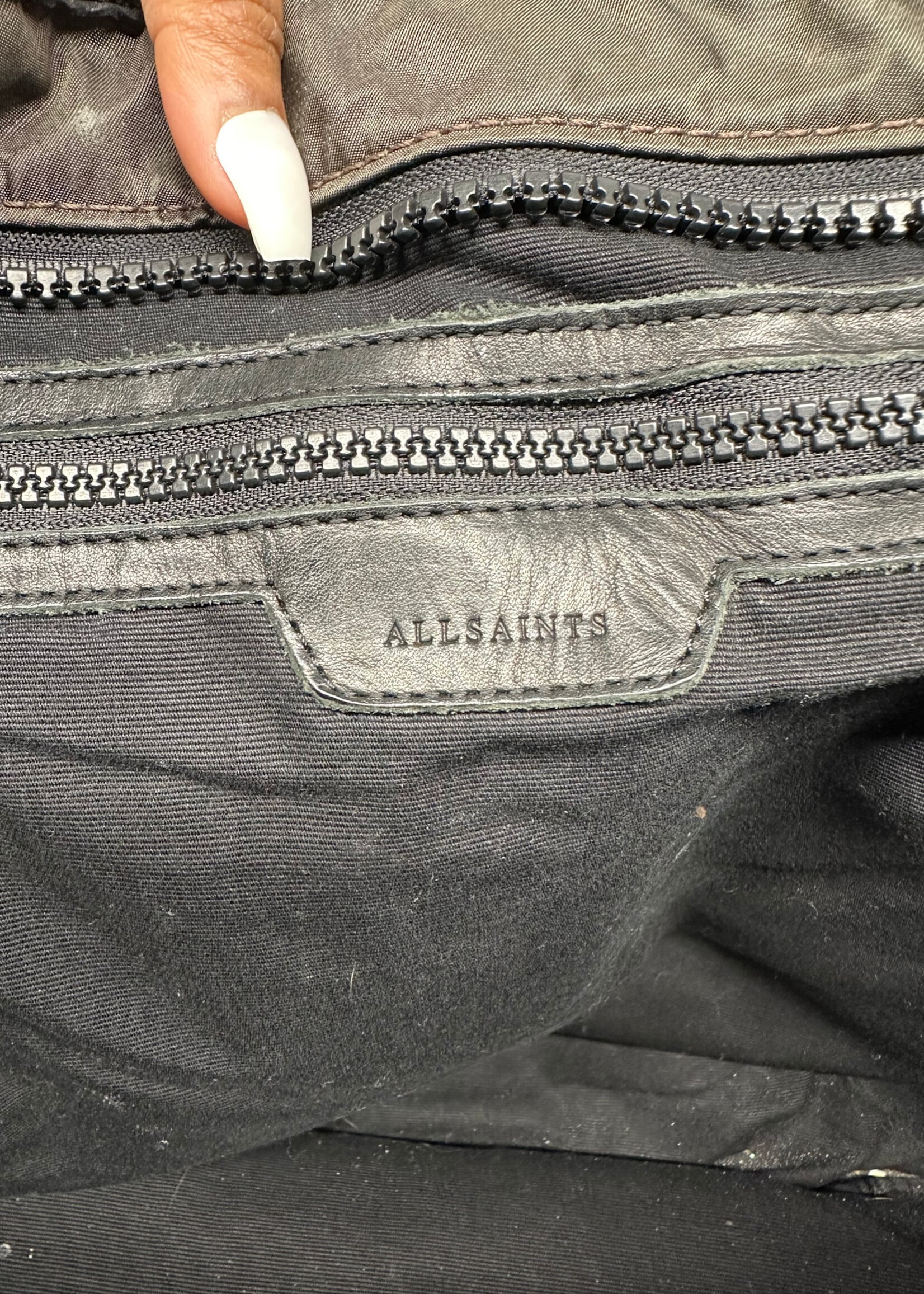 Allsaints Black Leather Side Zip Tote