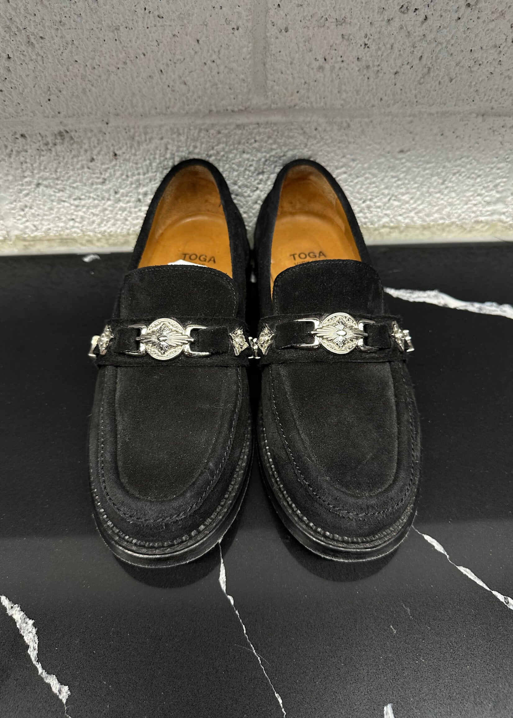 Toga Virgils Black Suede Loafers W Hardware Fem 10