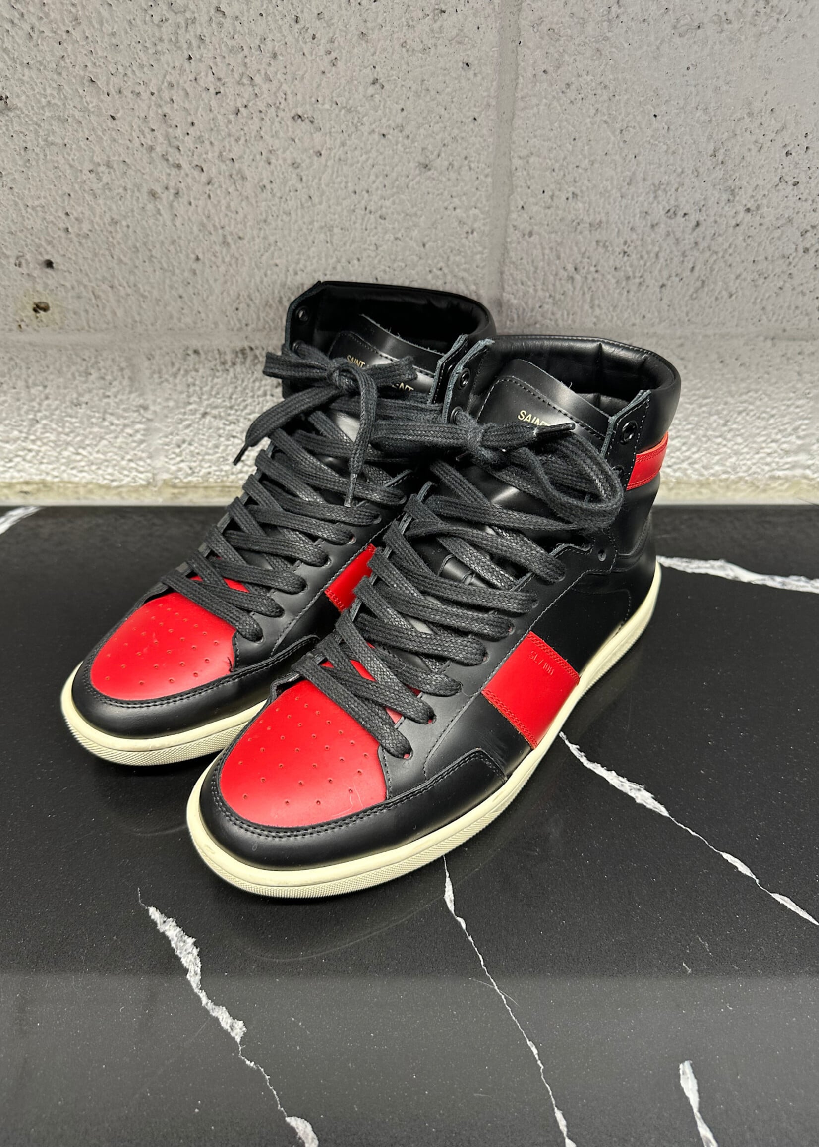 Saint Laurent Black/Red High Top Sneakers 39/9.5