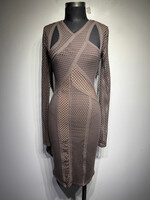 BCBG Tan Mesh LS Midi Dress XS Fem