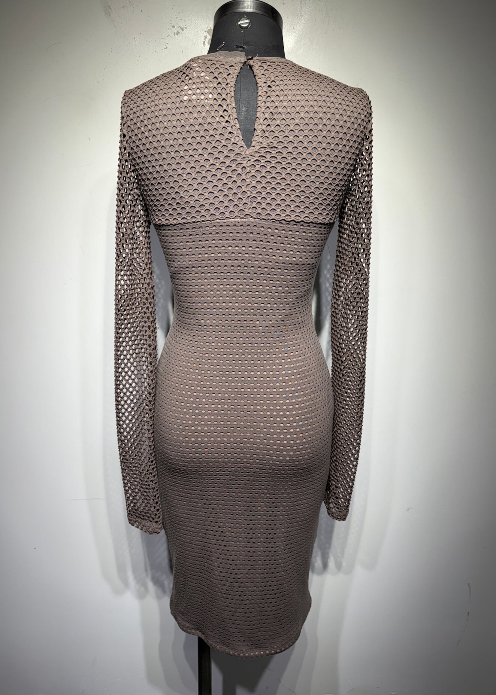 BCBG Tan Mesh LS Midi Dress XS Fem