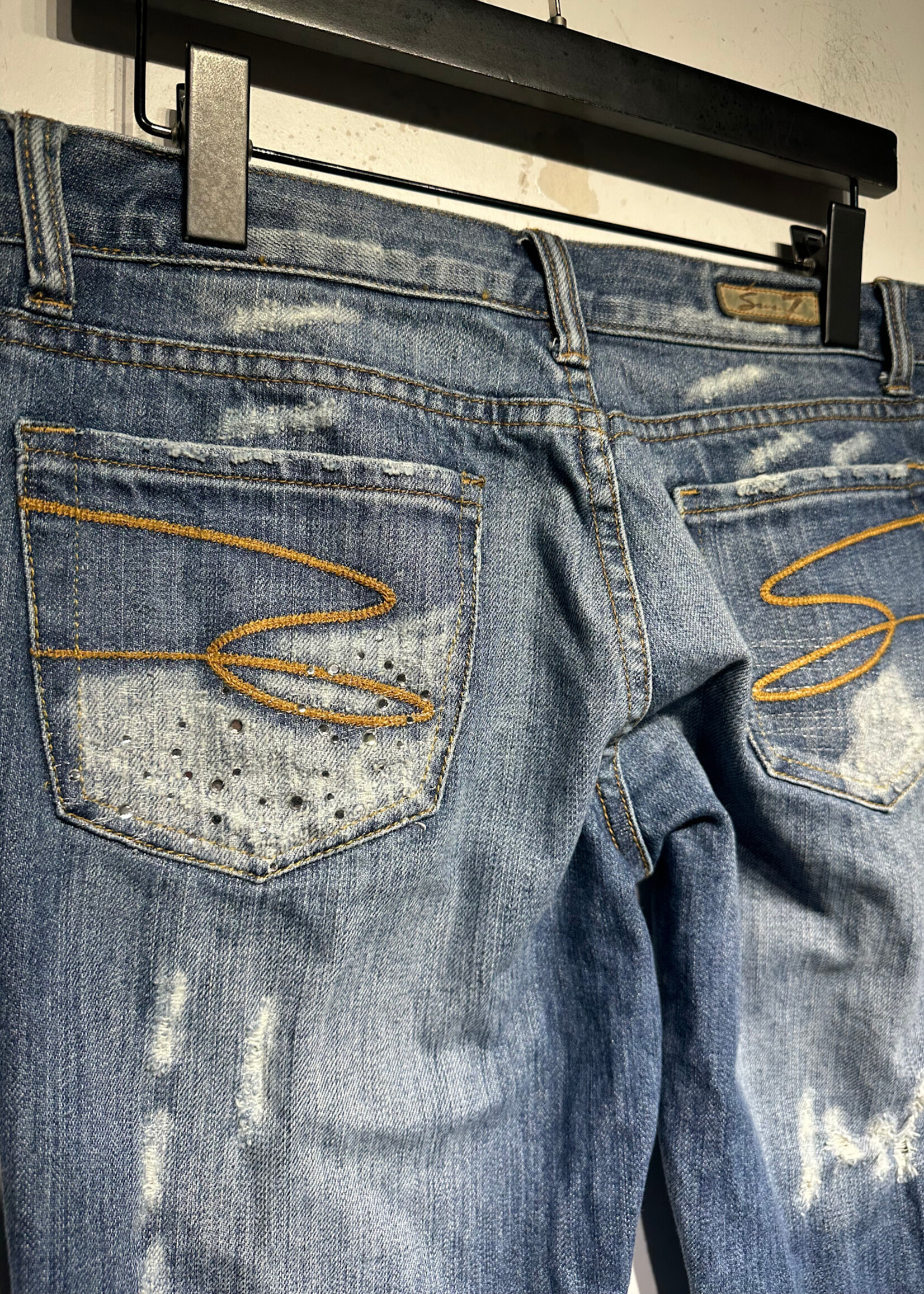 7 For All Mankind Blue Flare Jeans w Bedazzled  Fem 29